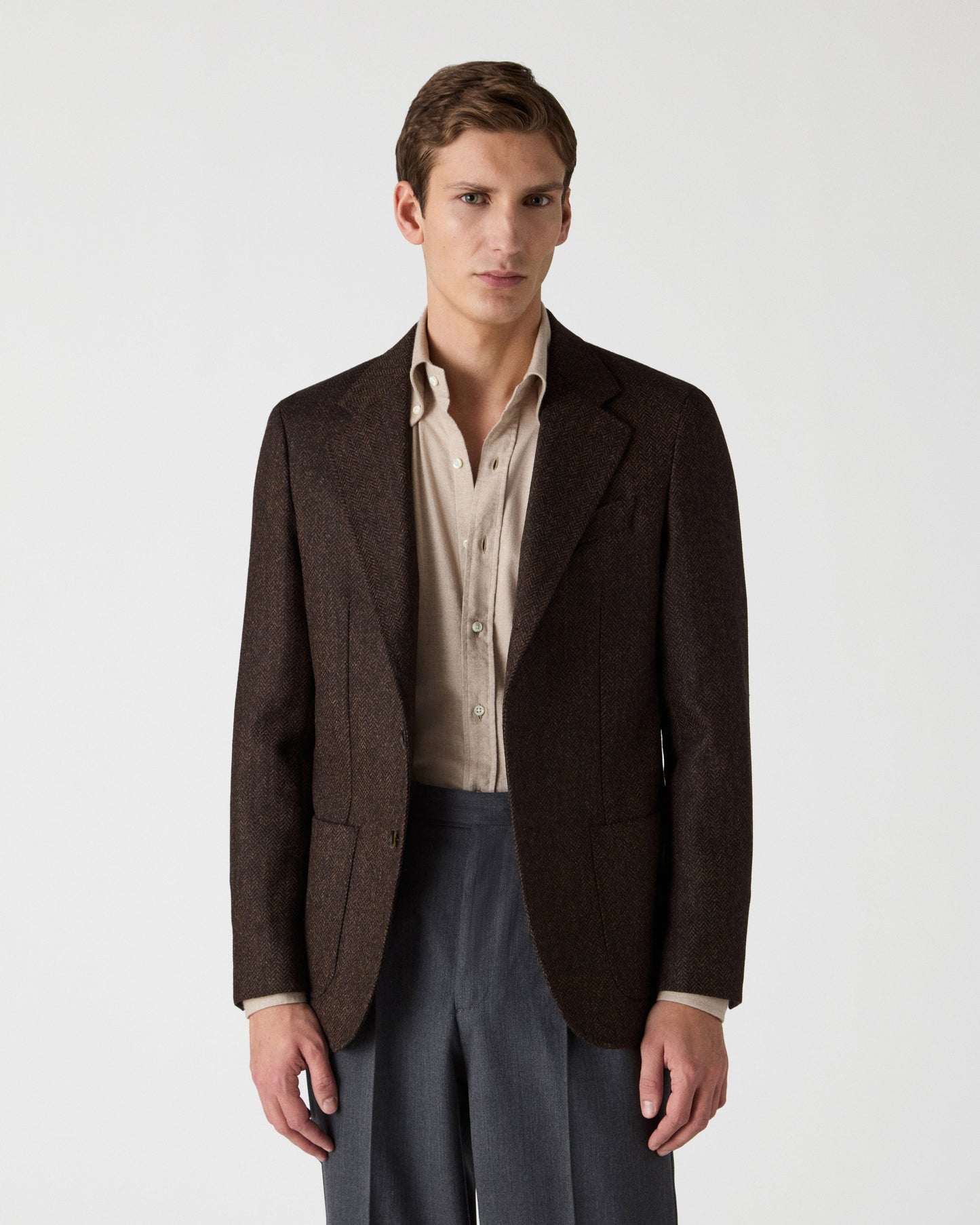 Dante Unlined Tweed Jacket - Dark Brown Berg & Berg