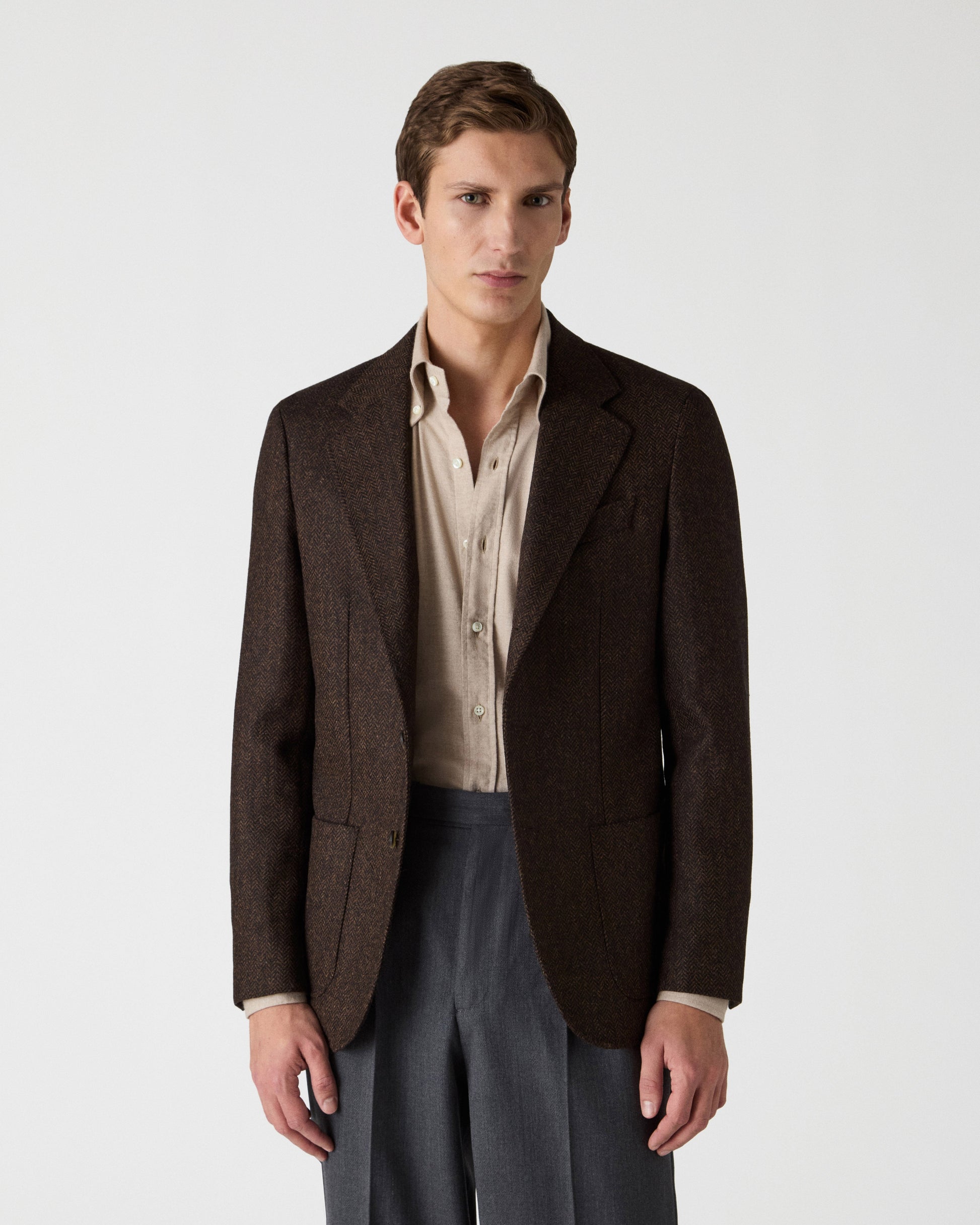 Dante Unlined Tweed Jacket - Brown Berg & Berg