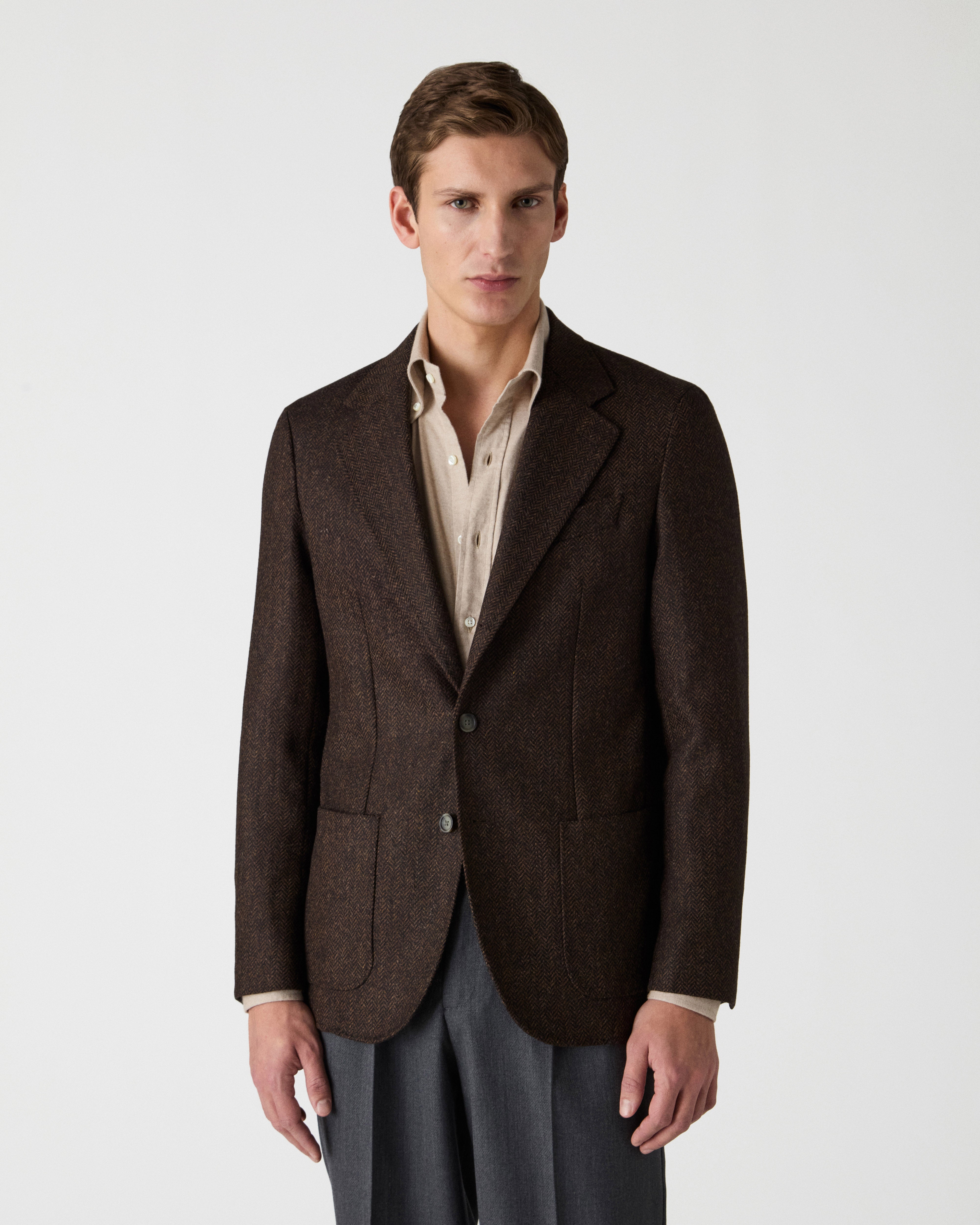 Dante Unlined Tweed Jacket - Dark Brown Berg & Berg