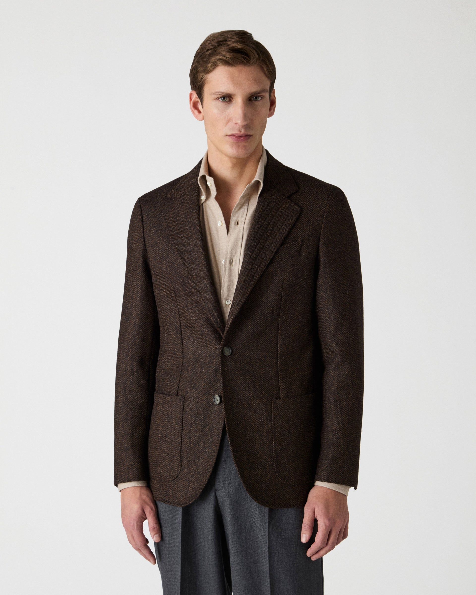 Dante Unlined Tweed Jacket - Brown Berg & Berg