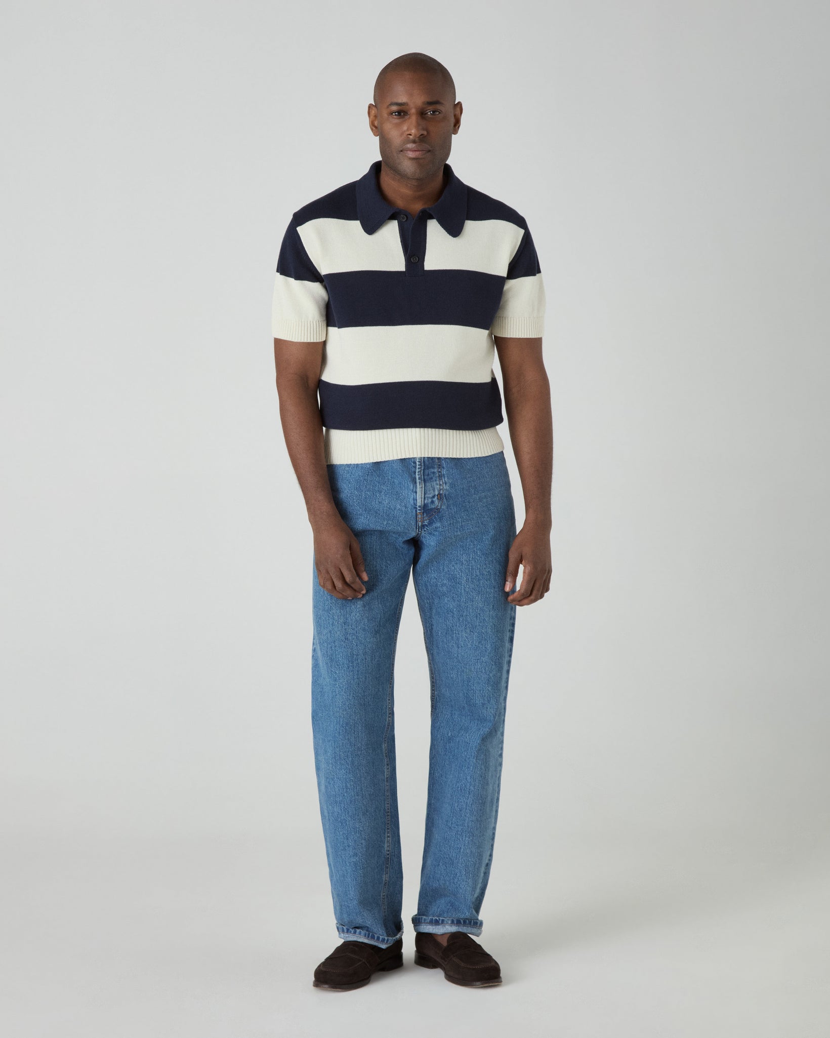 Bror Knitted Polo - Ivory/Navy | Berg & Berg