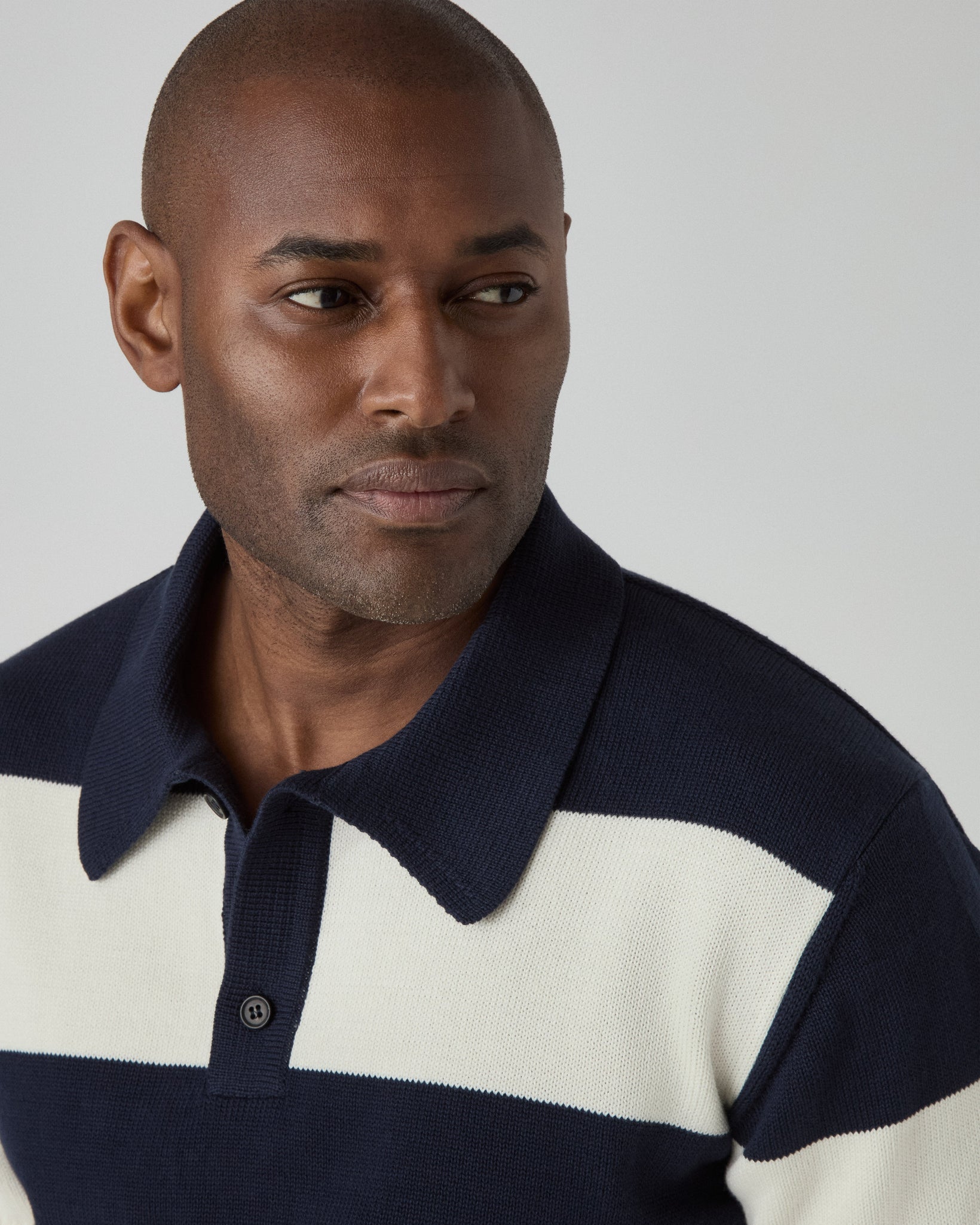 Bror Knitted Polo - Ivory/Navy | Berg & Berg