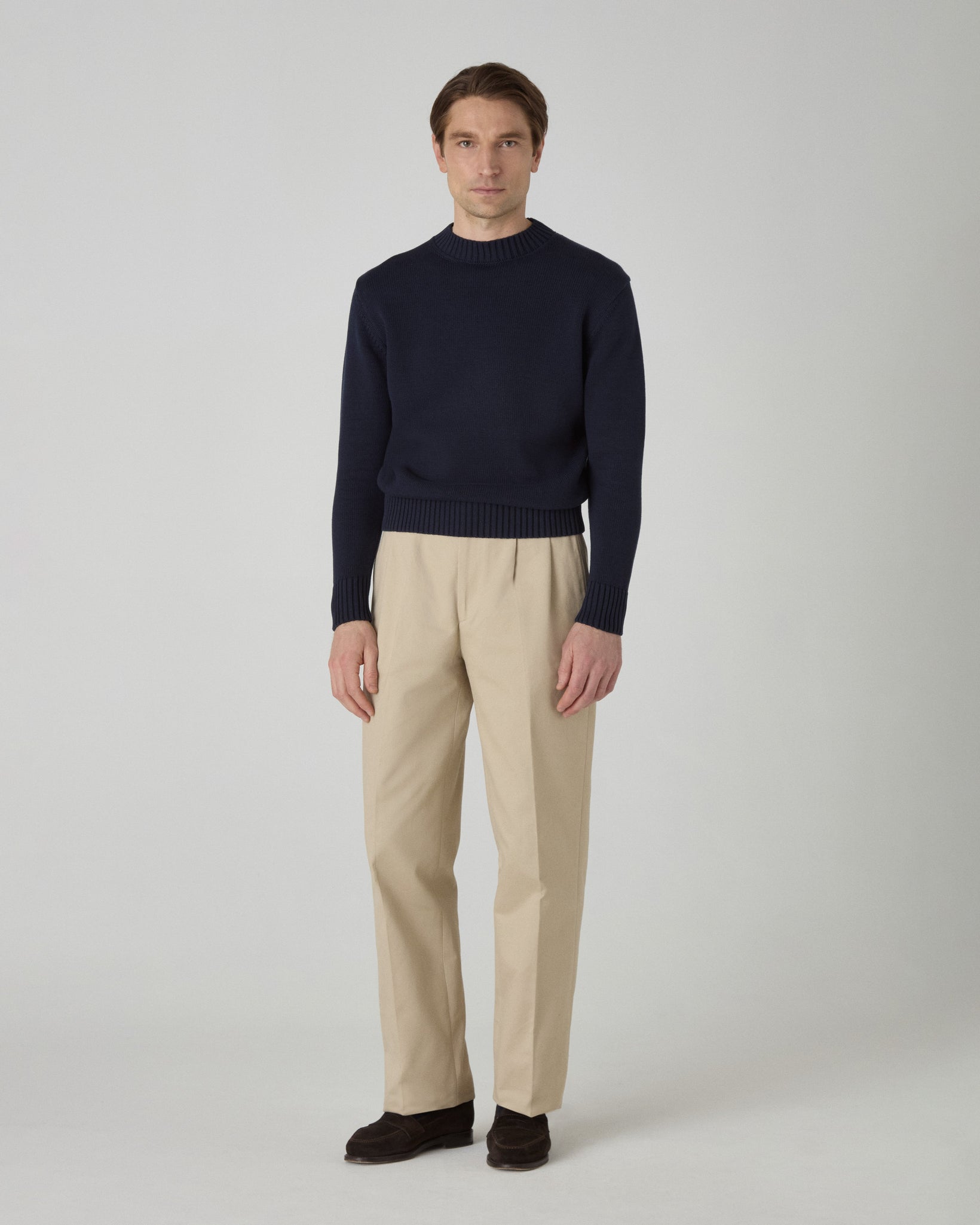 Ben Cotton Crew Neck - Navy | Berg & Berg