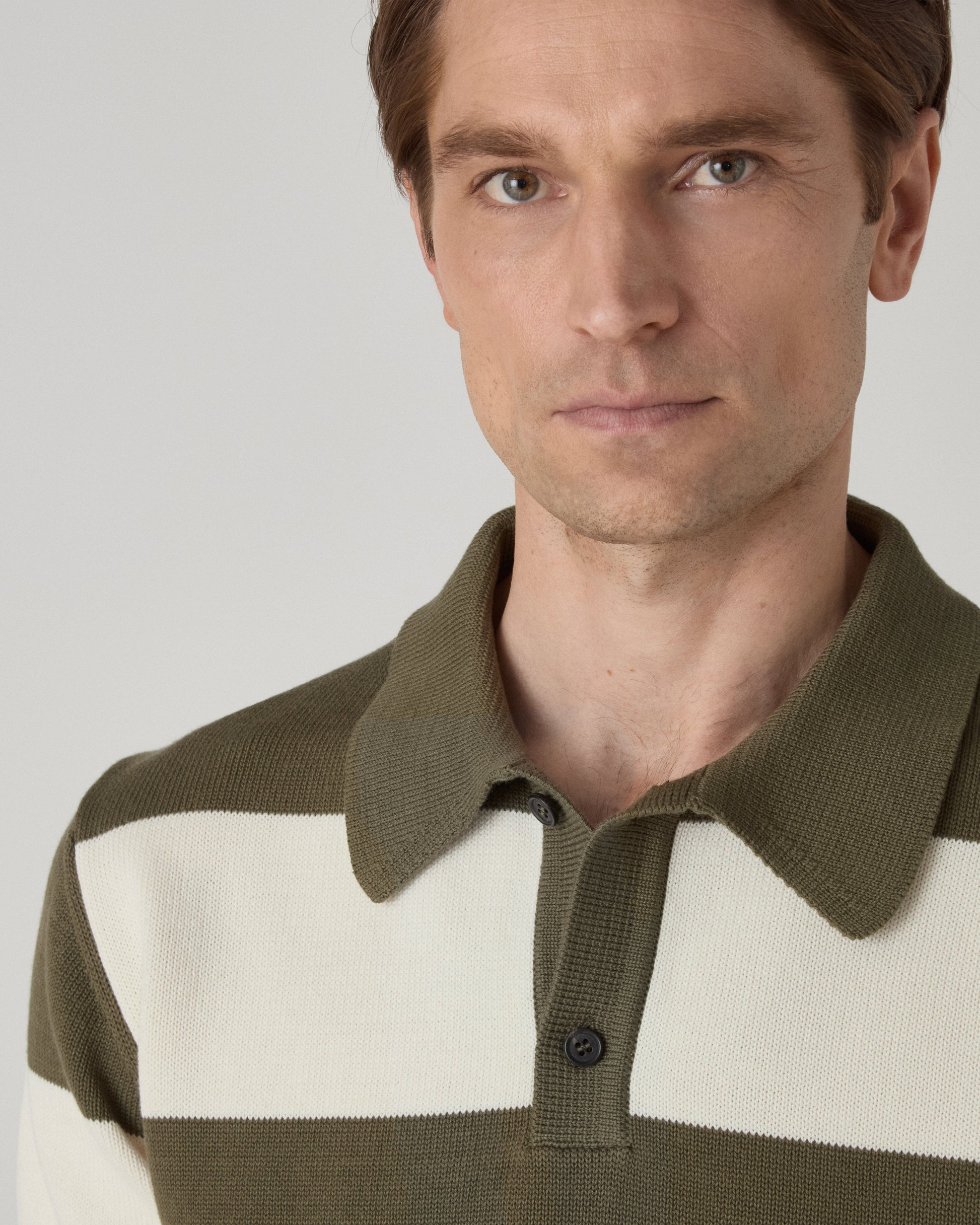 Bror Knitted Polo - Ivory/Olive Berg & Berg