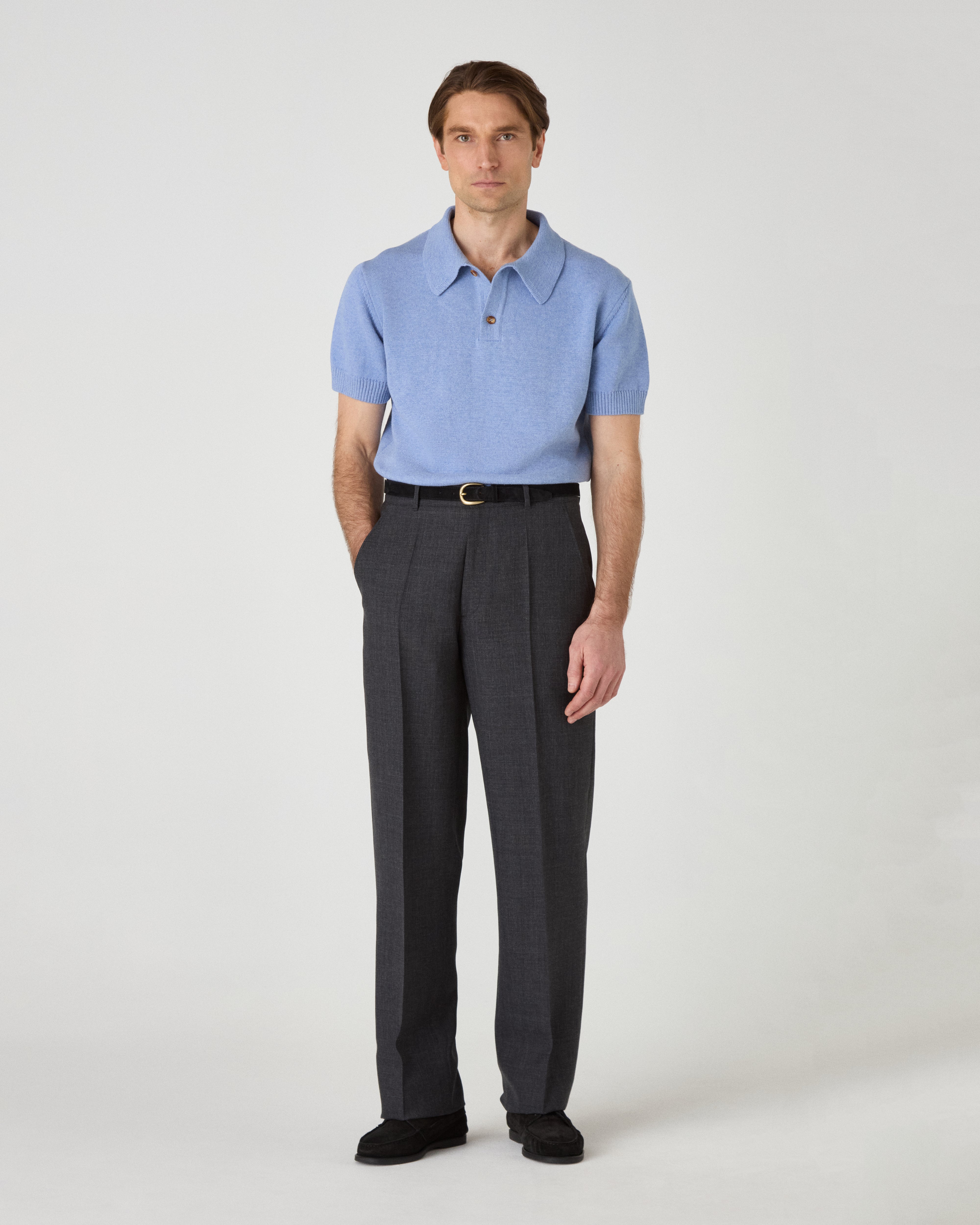 Alfredo High Twist Wool Trousers - Mid Grey Berg & Berg