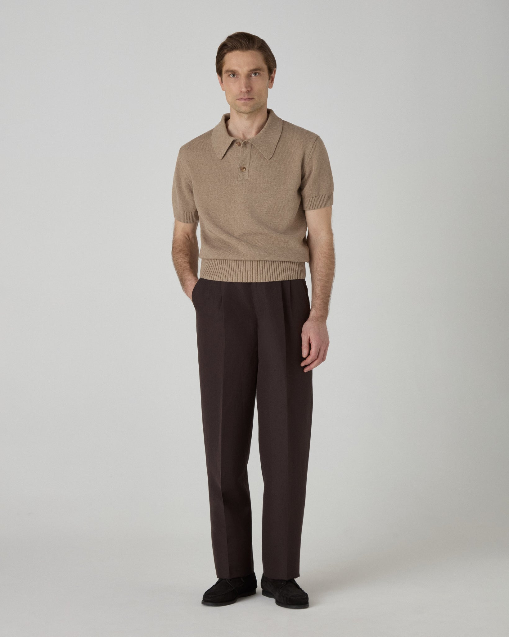 Bror Knitted Polo - Hazel Brown | Berg & Berg
