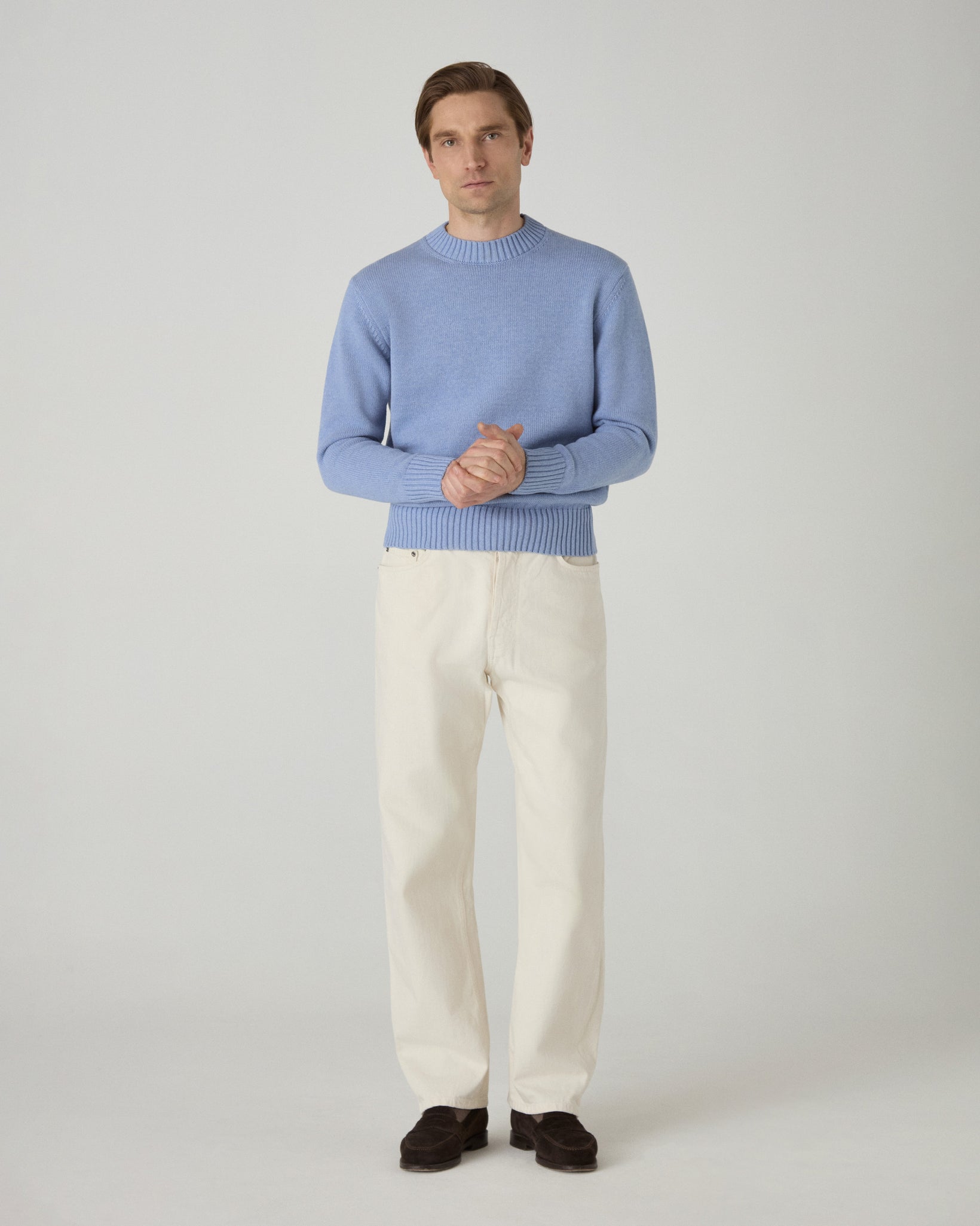 Ben Cotton Crew Neck - Powder Blue | Berg & Berg