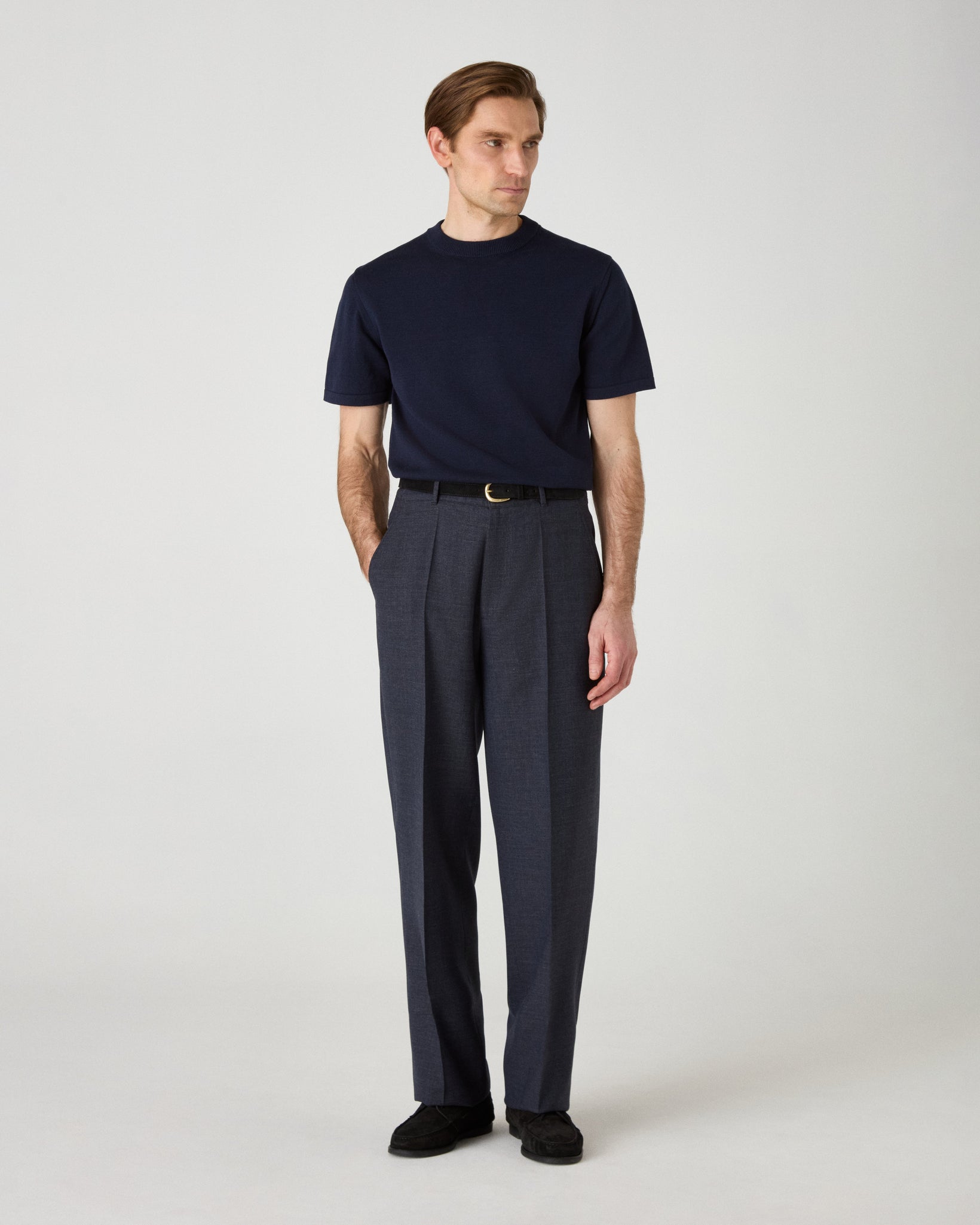 Alfredo High Twist Wool Trousers - Air Force Blue Berg & Berg