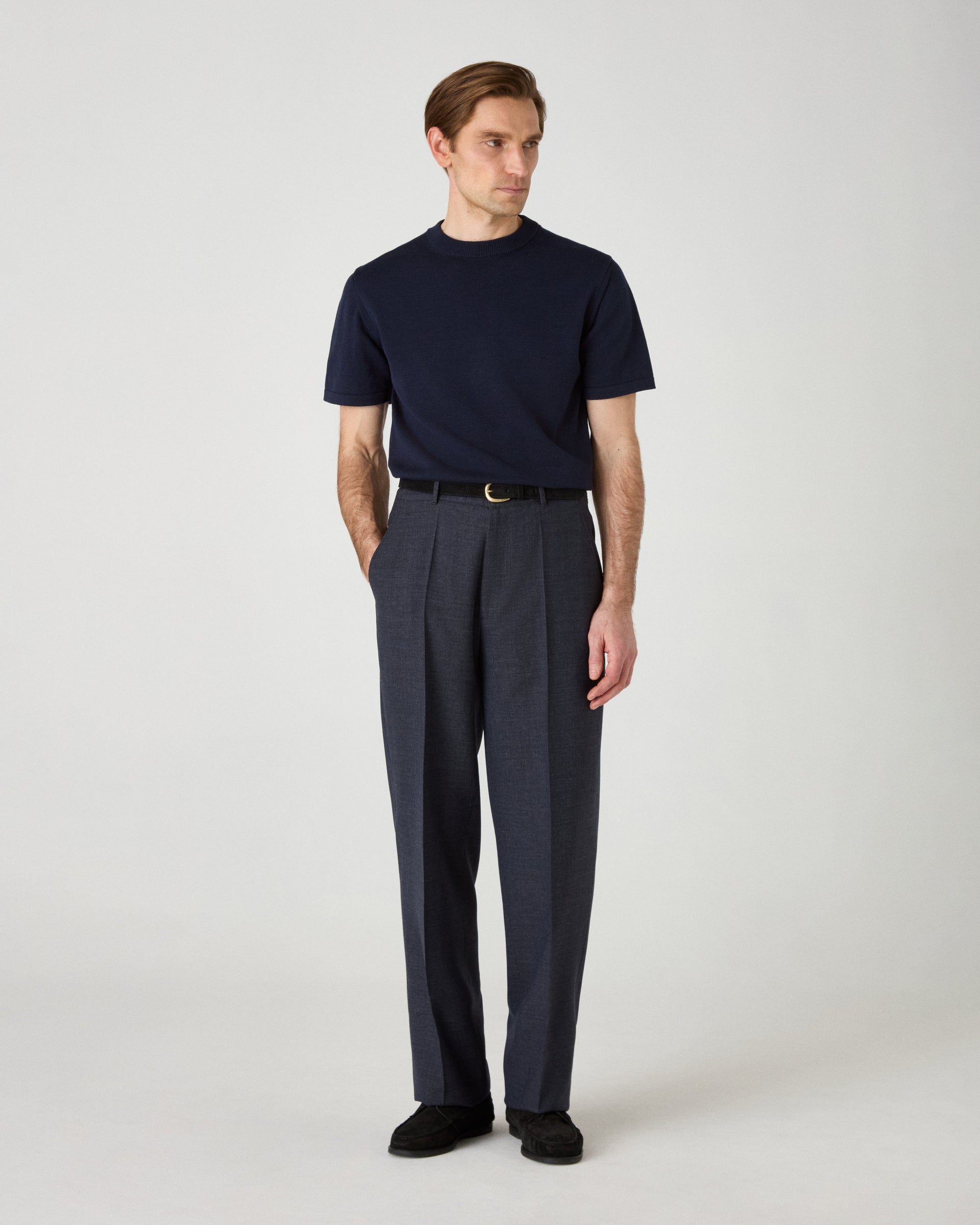 Alfredo High Twist Wool Trousers - Air Force Blue Berg & Berg