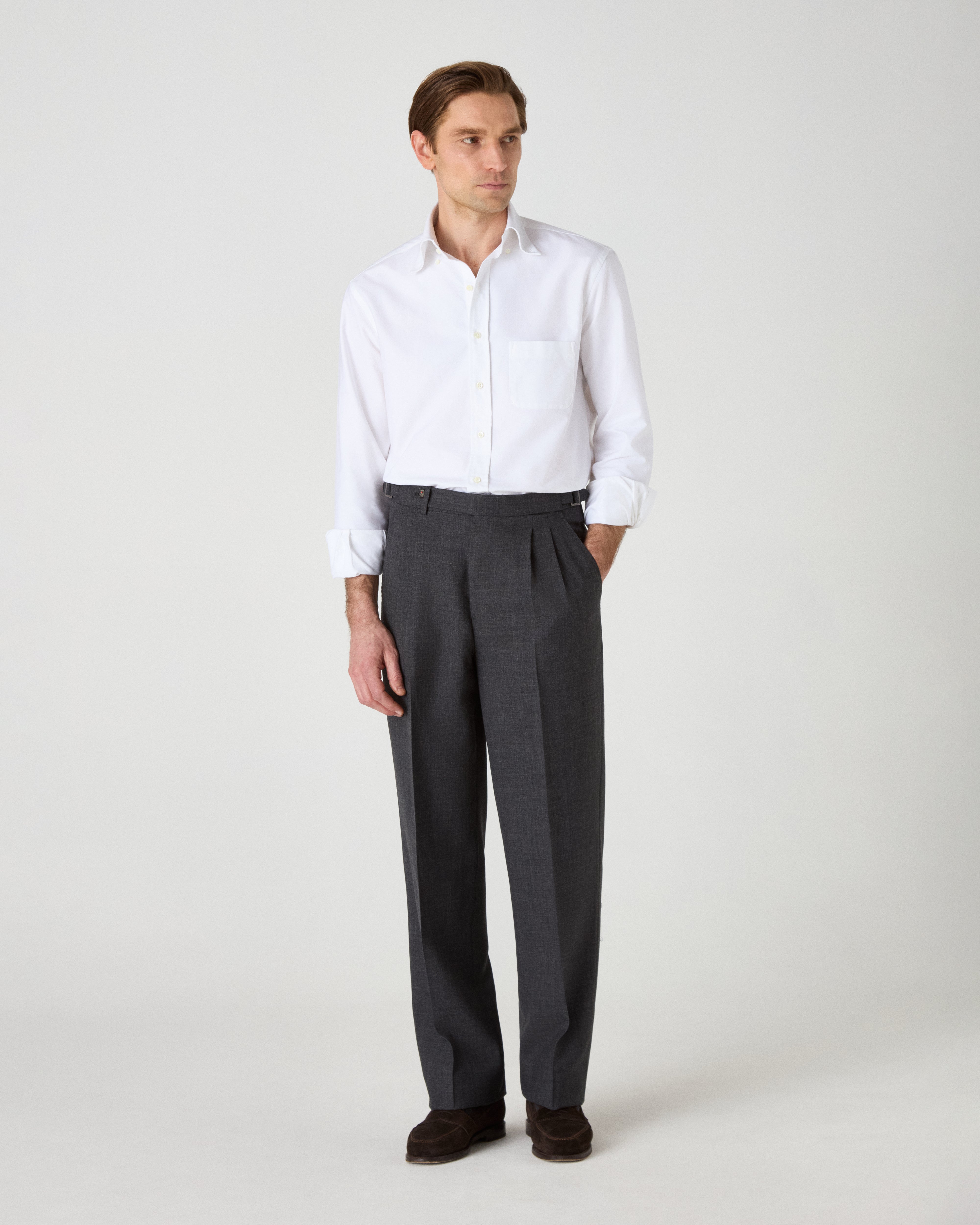 August High Twist Wool Trousers - Mid Grey | Berg & Berg