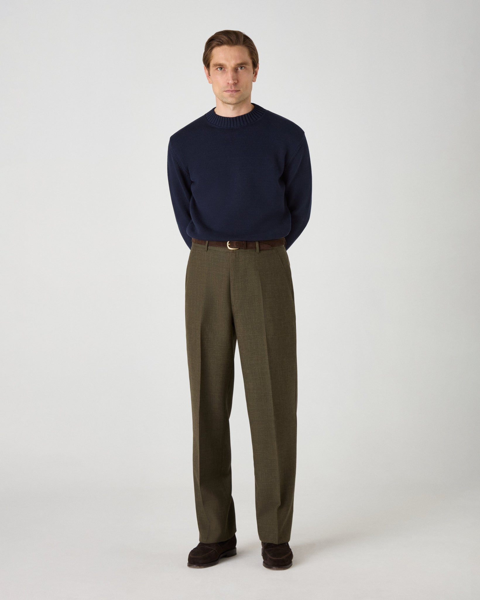 Alfredo High Twist Wool Trousers - Moss Green Berg & Berg