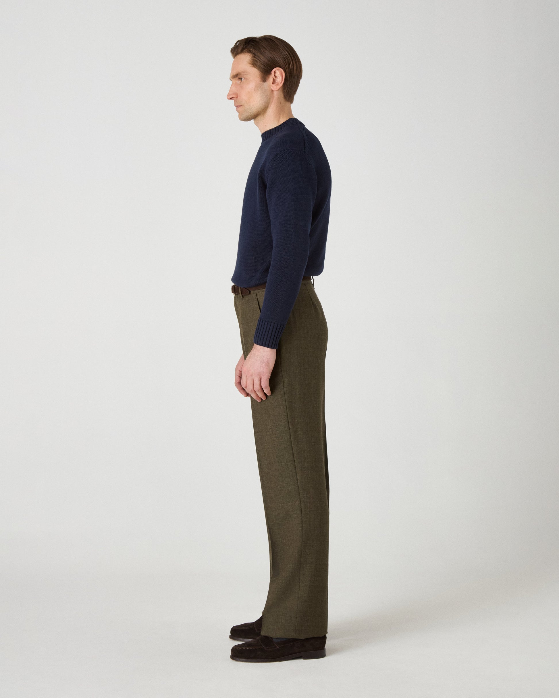 Alfredo High Twist Wool Trousers - Moss Green Berg & Berg