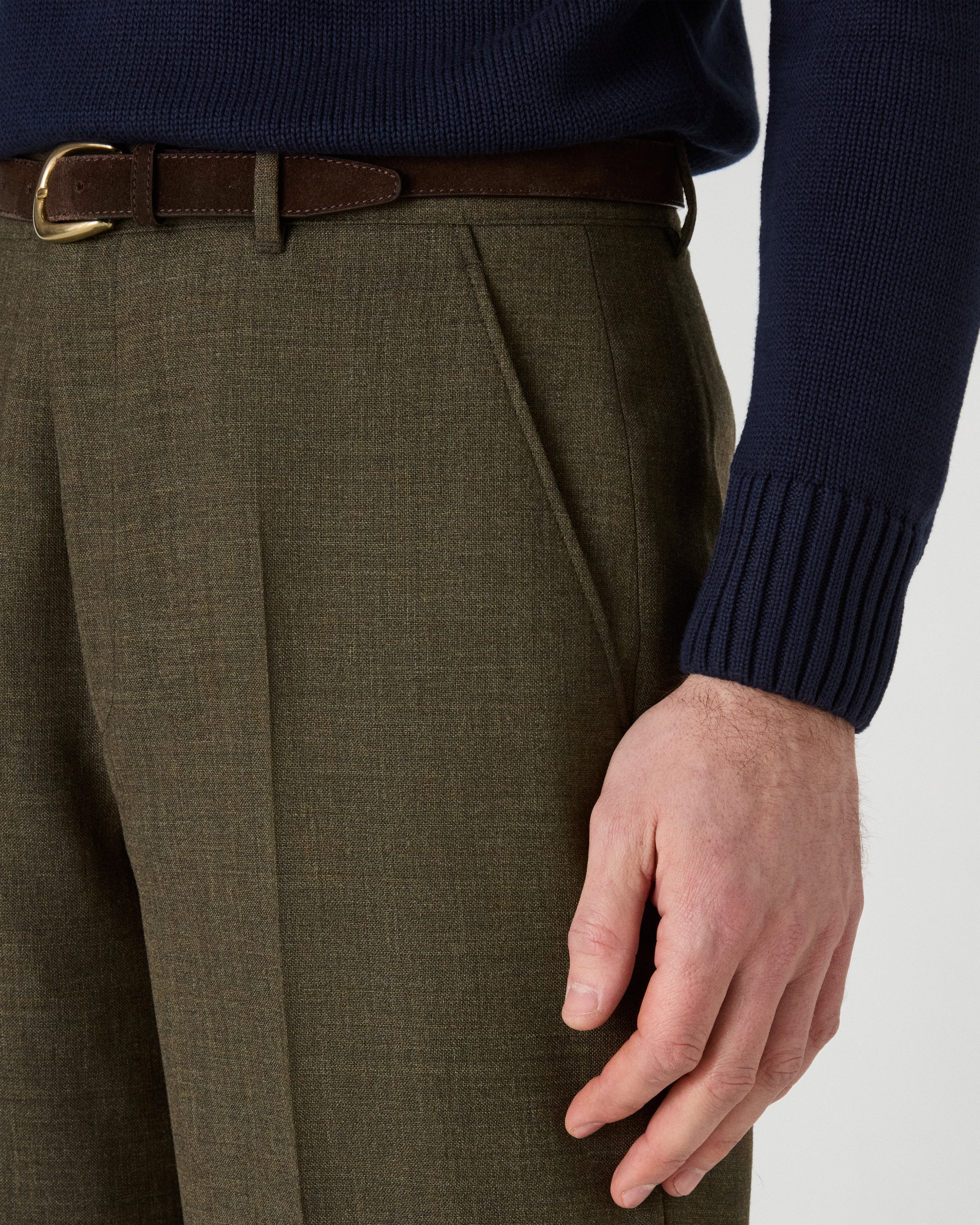 Alfredo High Twist Wool Trousers - Moss Green – Berg & Berg