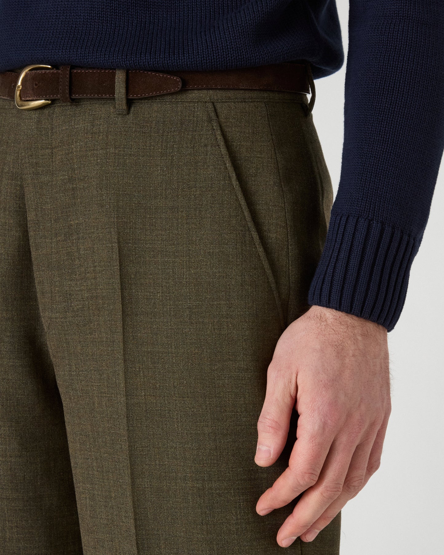 Alfredo High Twist Wool Trousers - Moss Green Berg & Berg
