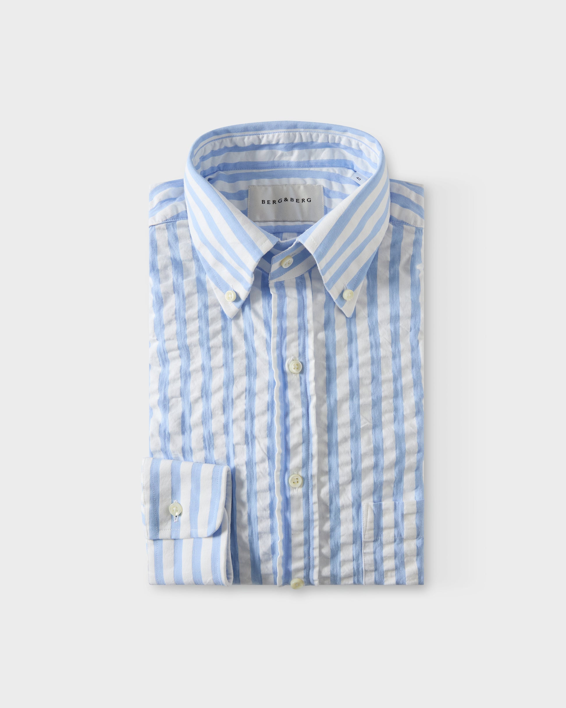 Ferdinand Seersucker Button Down Shirt - White/Light Blue Berg & Berg