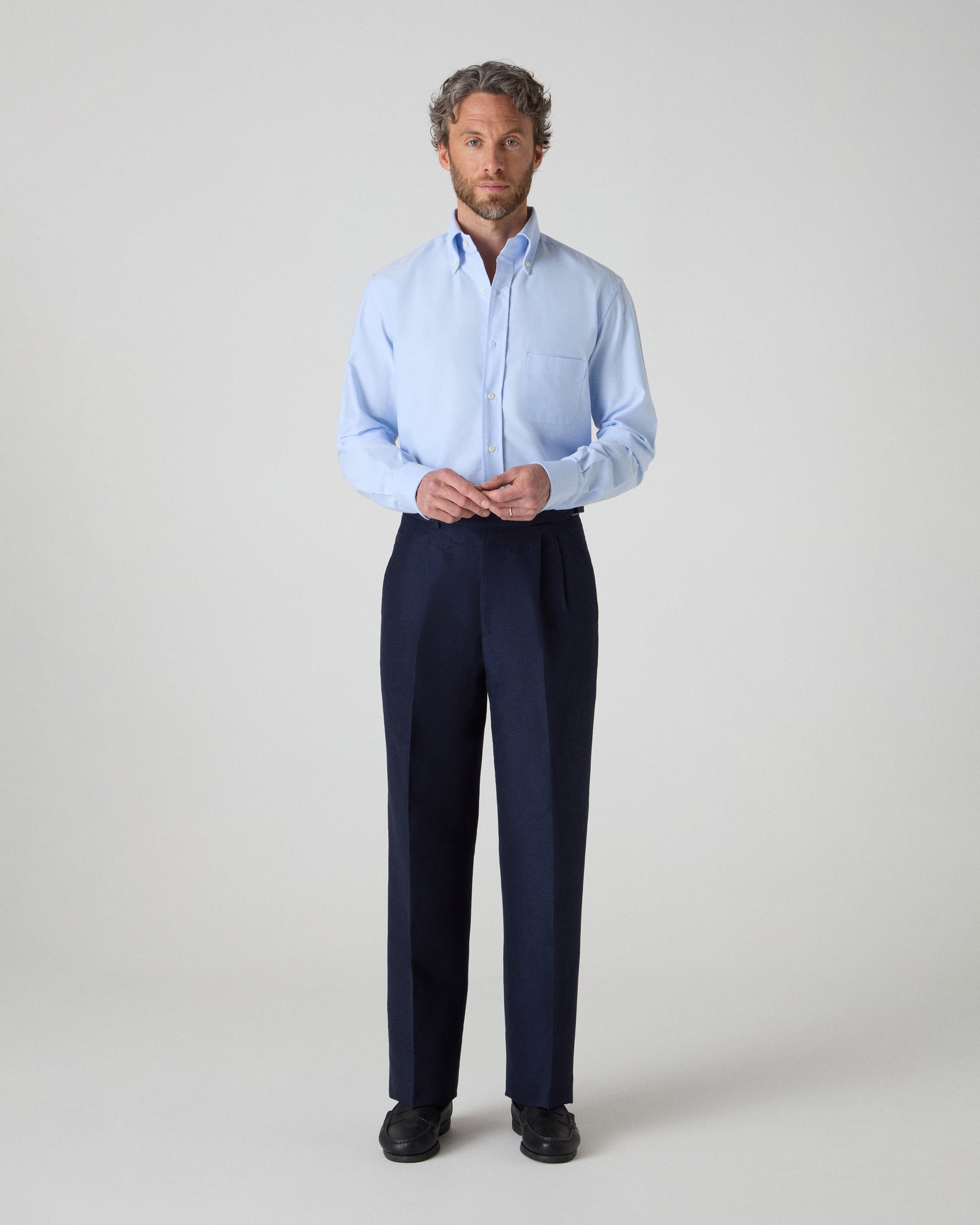 August Wool/Linen Trousers - Light Navy Berg & Berg