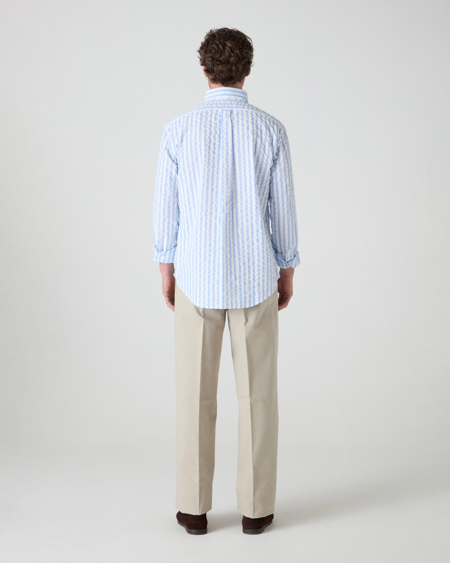 Ferdinand Seersucker Button Down Shirt - White/Light Blue | Berg & Berg