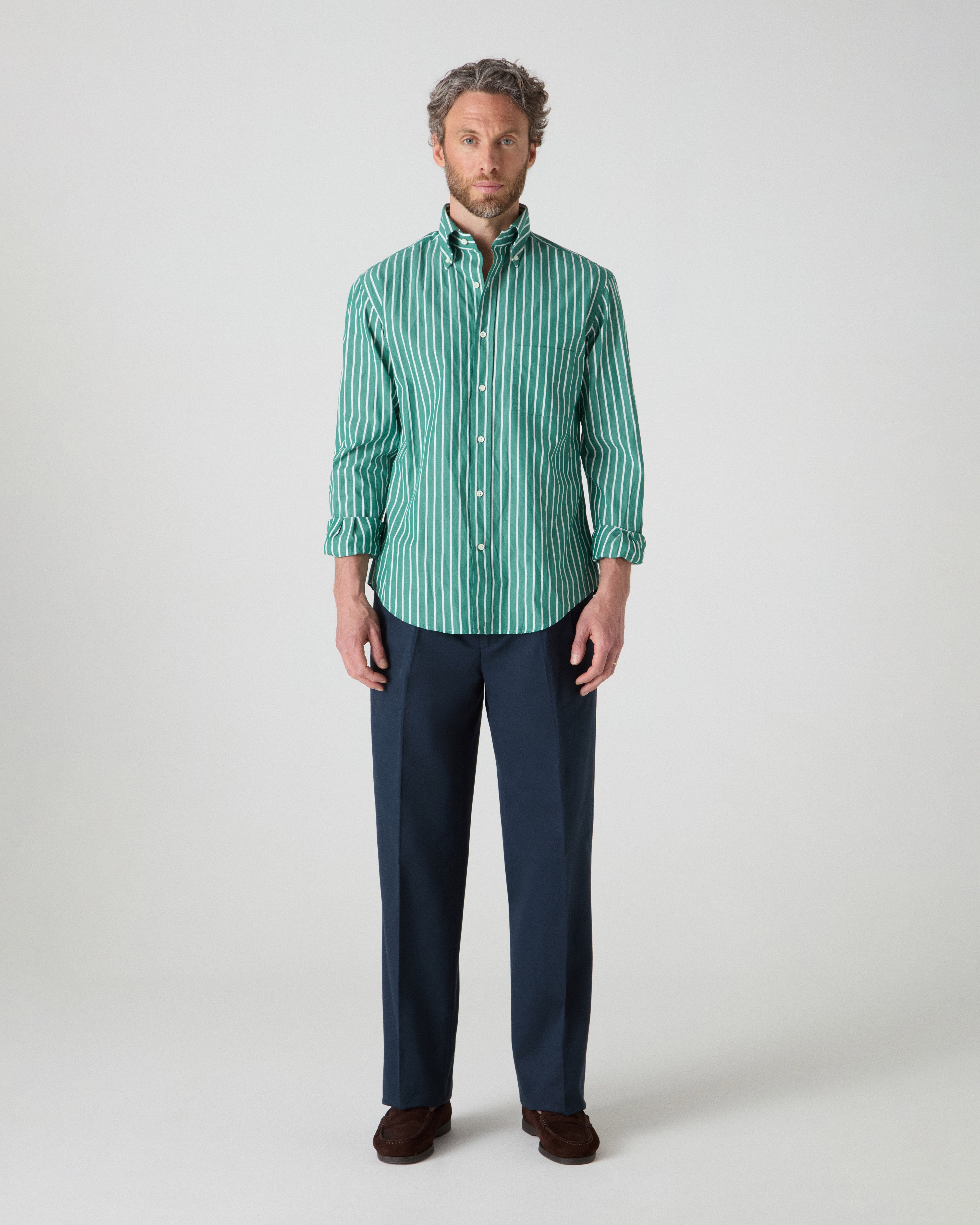 Ferdinand Poplin Button Down Shirt - Pine/White | Berg & Berg