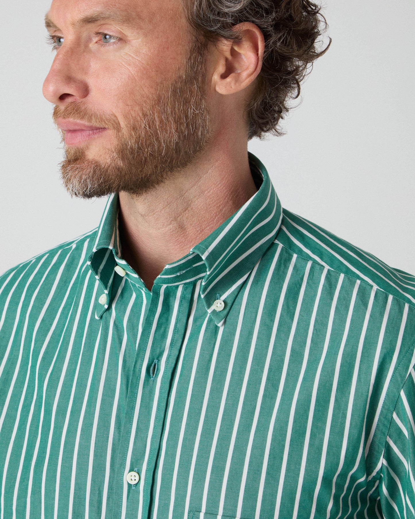 Ferdinand Poplin Button Down Shirt - Pine/White | Berg & Berg