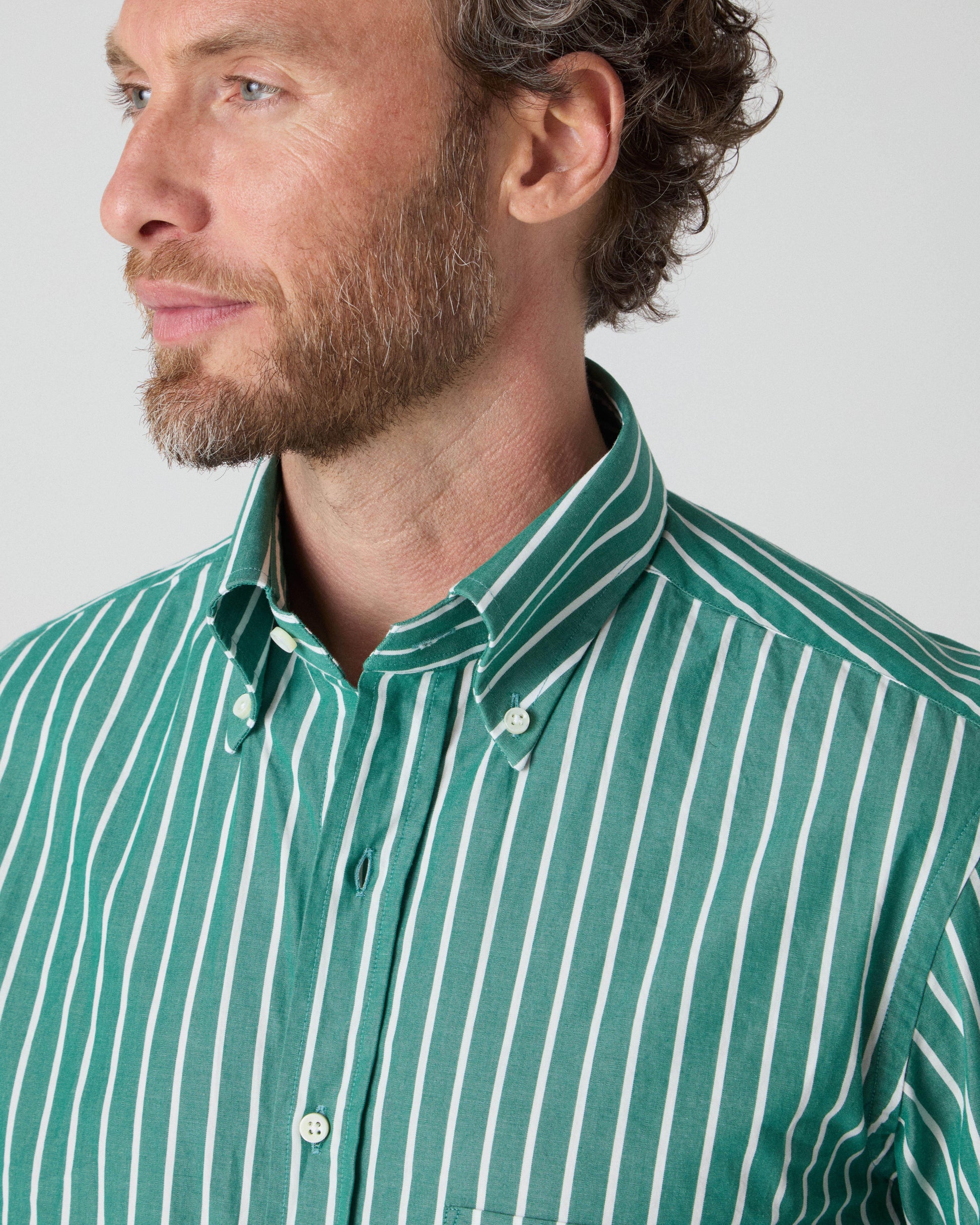 Ferdinand Poplin Button Down Shirt - Pine/White | Berg & Berg