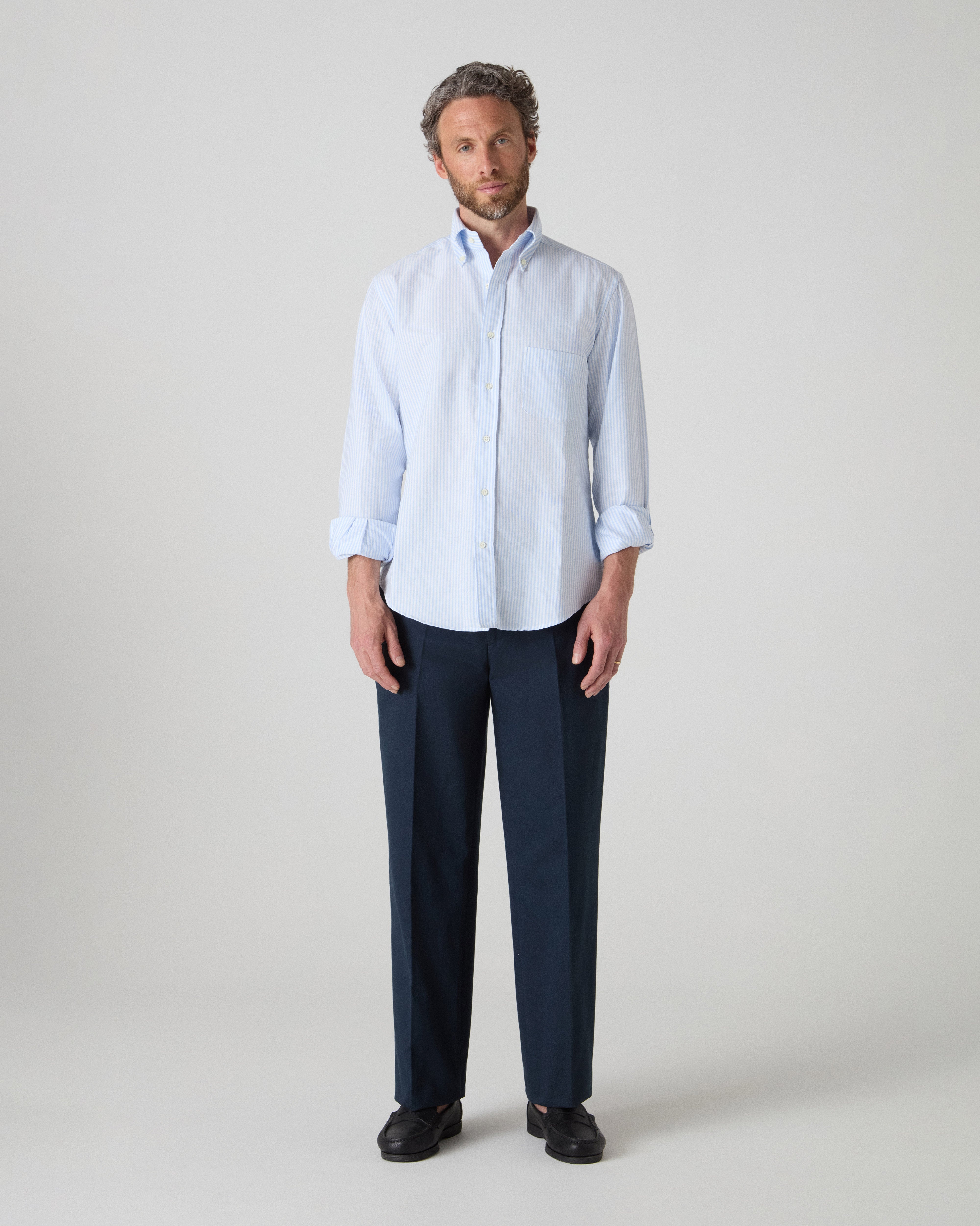 Ferdinand Oxford Button Down Shirt - White/Light Blue | Berg & Berg