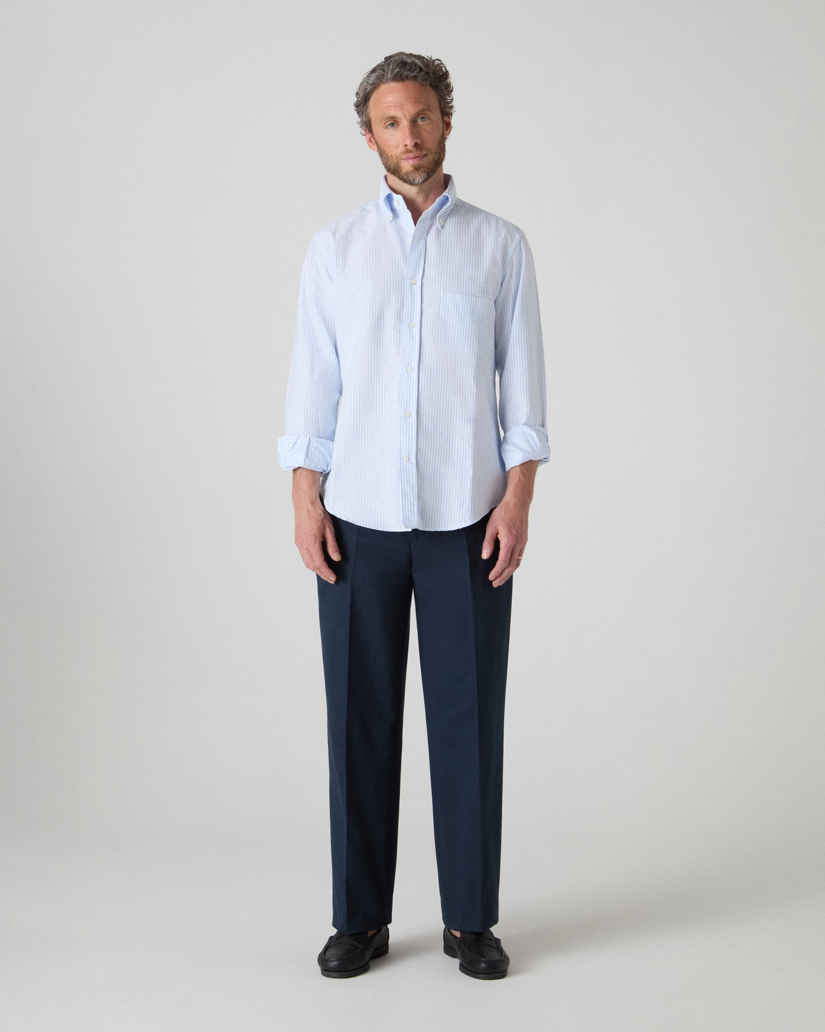 Ferdinand Oxford Button Down Shirt - White/Light Blue | Berg & Berg