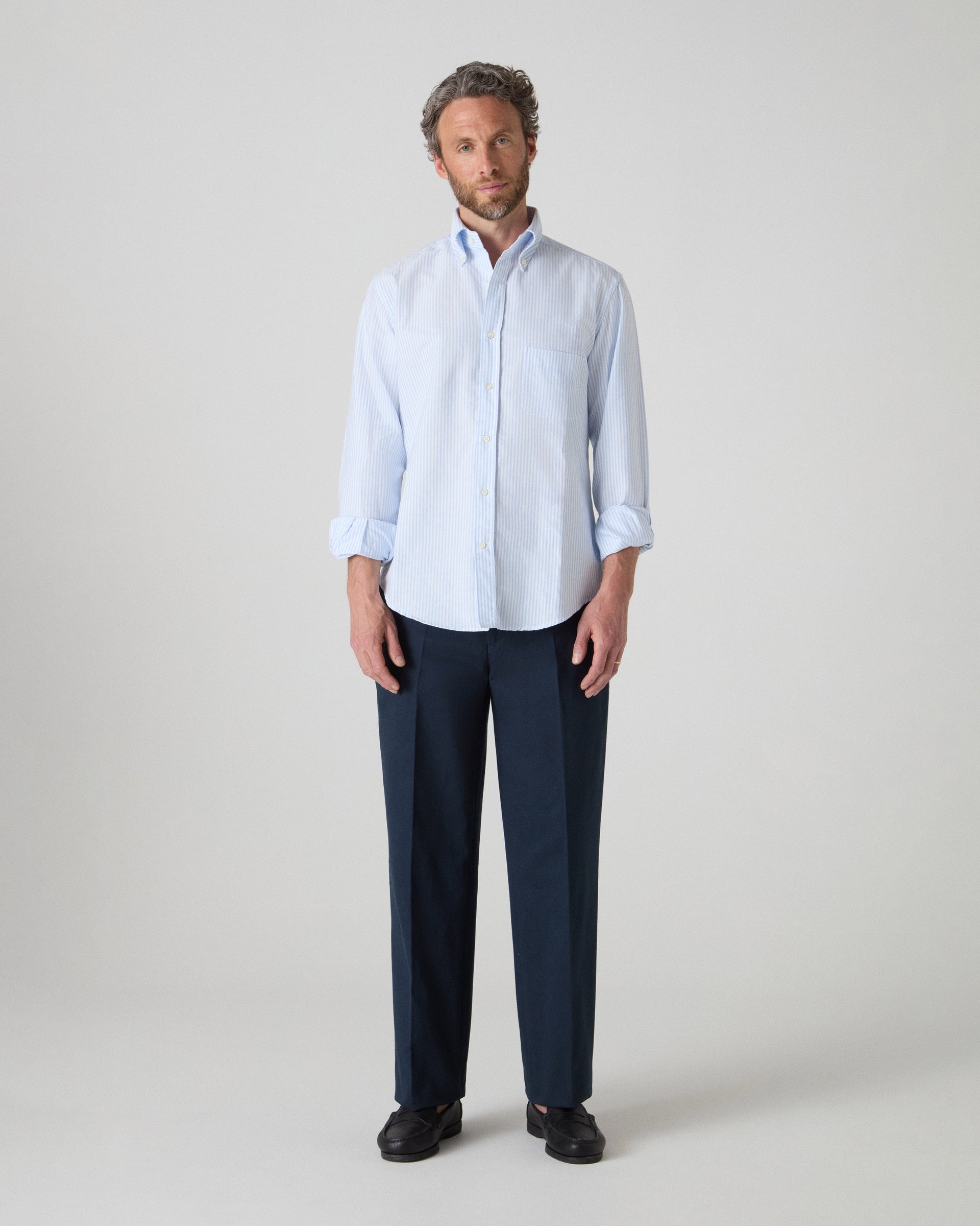 Ferdinand Oxford Button Down Shirt - White/Light Blue | Berg & Berg