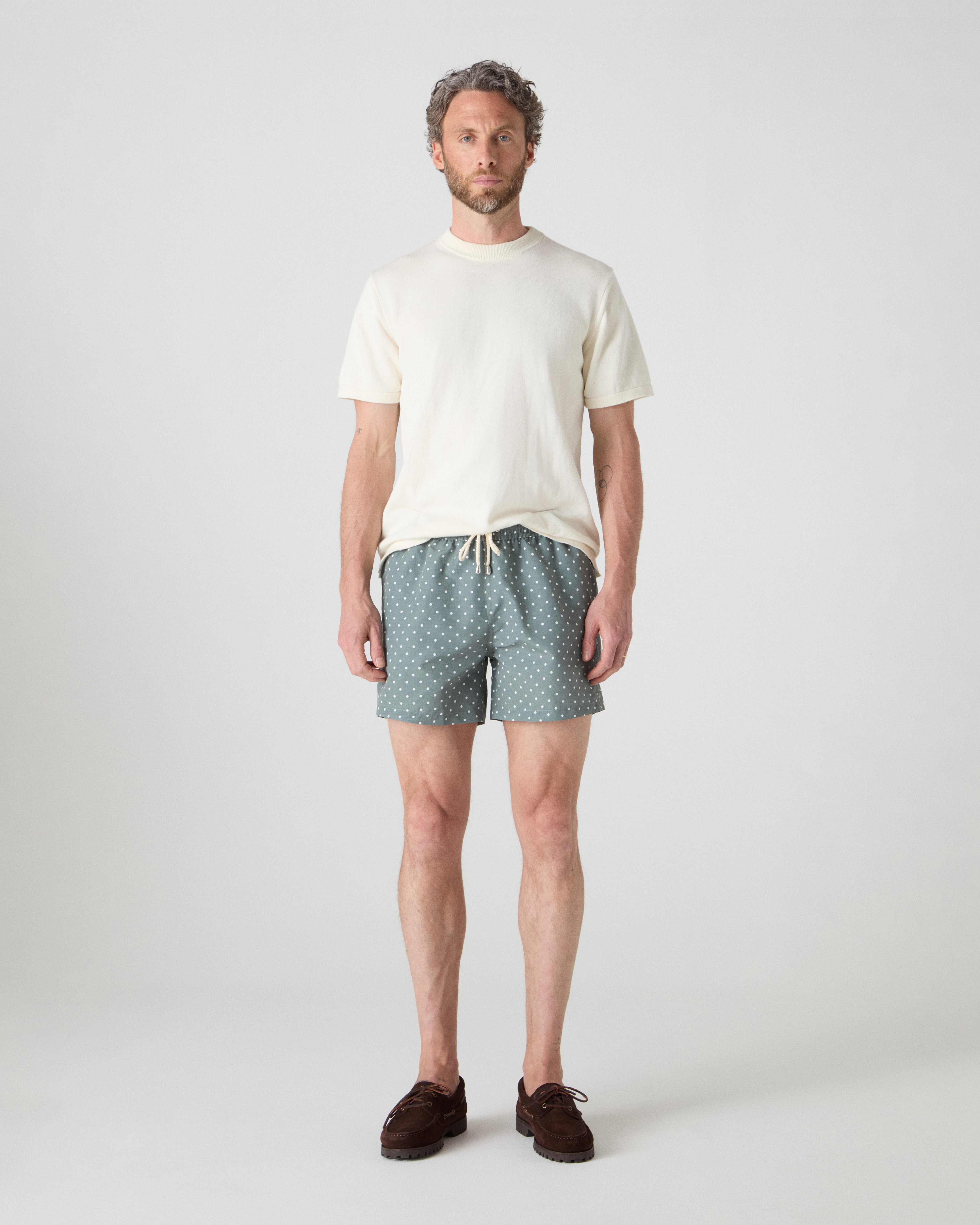 Alberto Seersucker Swim Shorts - Olive/White Dots bergbergstore