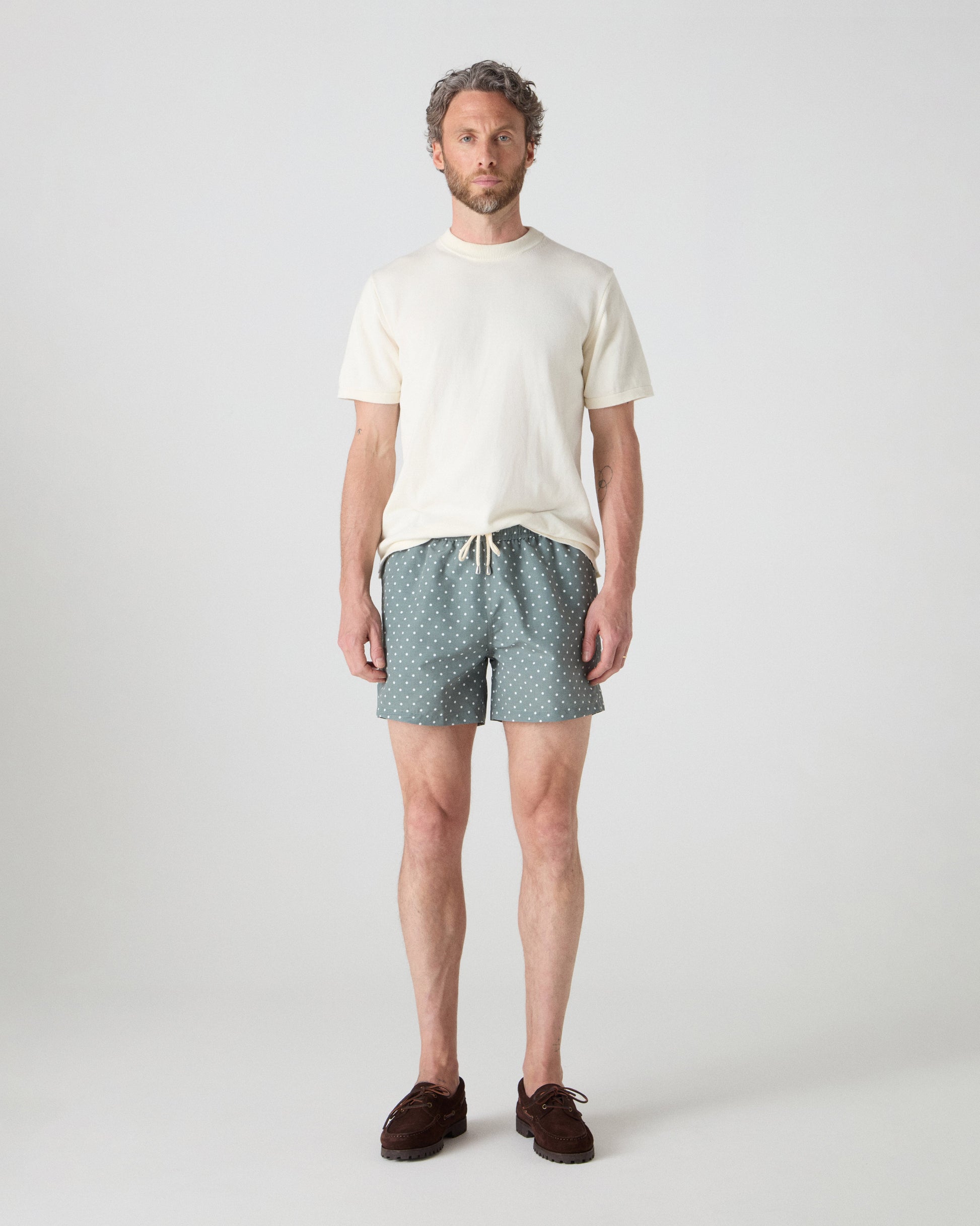 Alberto Seersucker Swim Shorts - Olive/White Dots bergbergstore