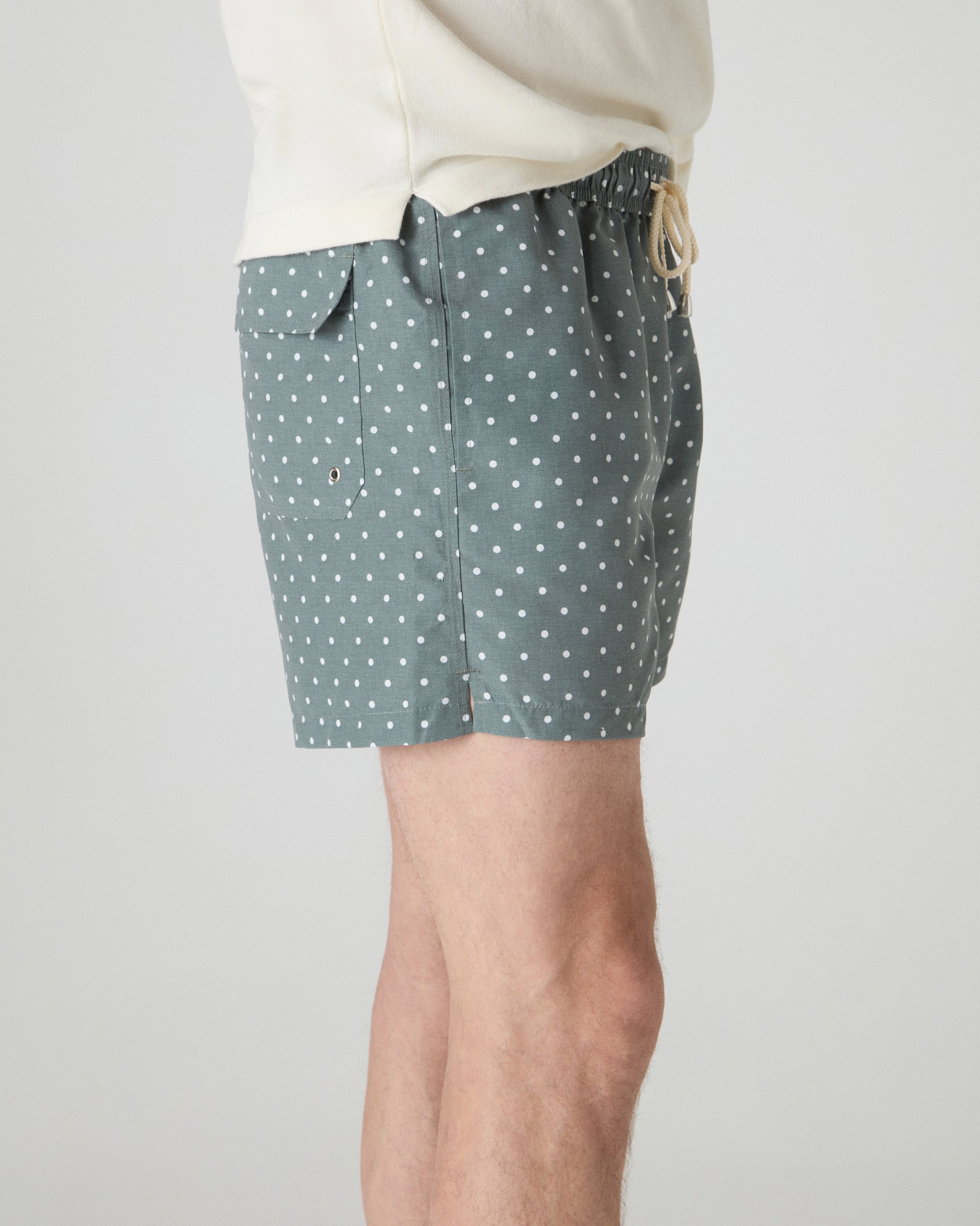 Alberto Seersucker Swim Shorts - Olive/White Dots bergbergstore