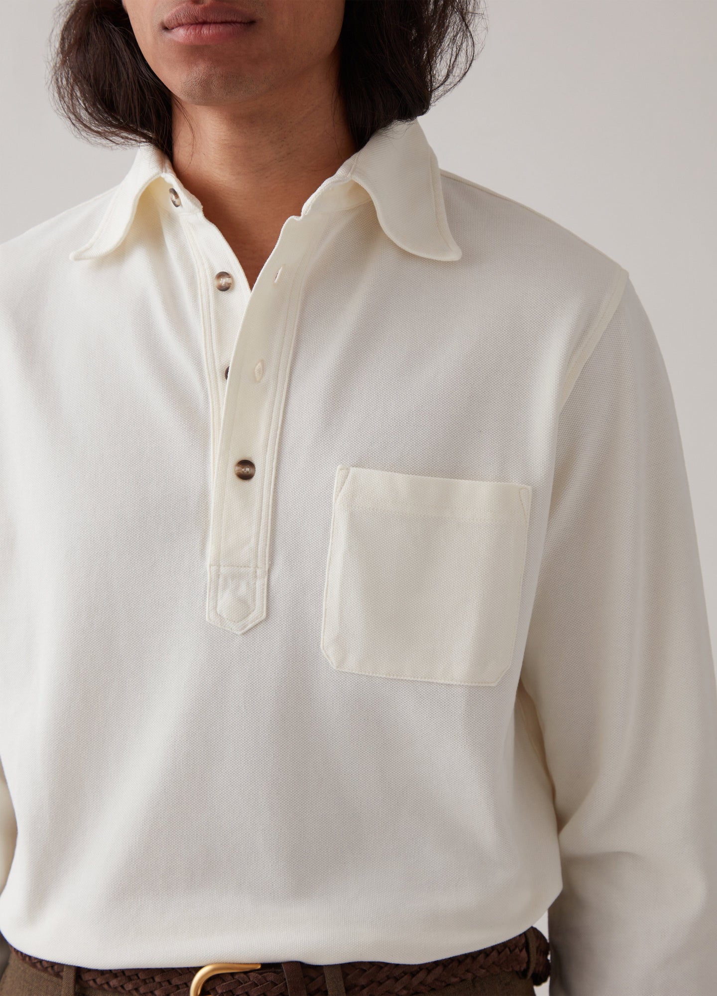 Ted Long Sleeve Polo Shirt - Off White Berg & Berg