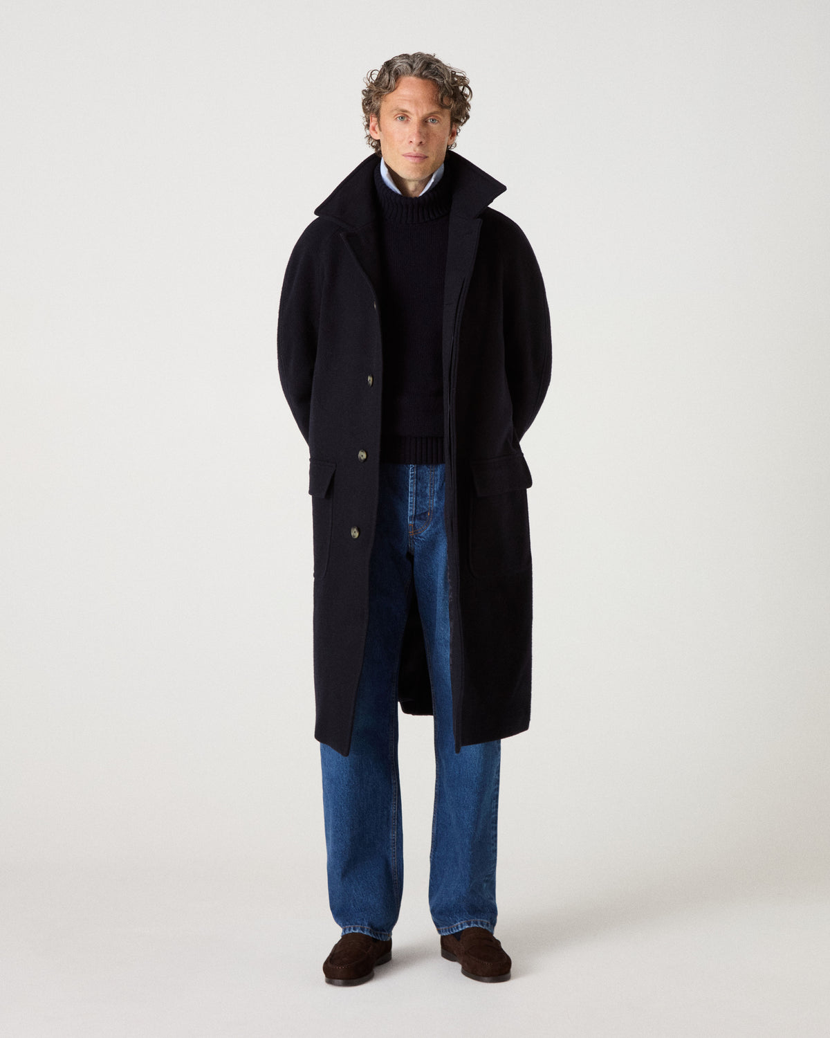 Nelson II Wool/Cashmere Raglan Coat - Dark Navy Berg & Berg