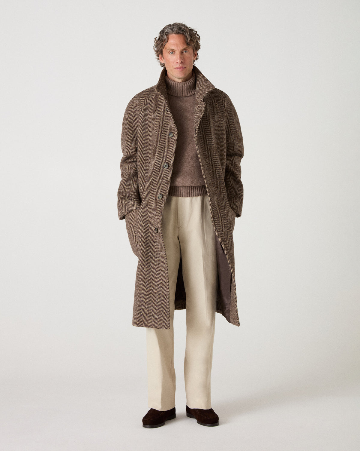 Nelson II Tweed Raglan Coat - Brown/Cream