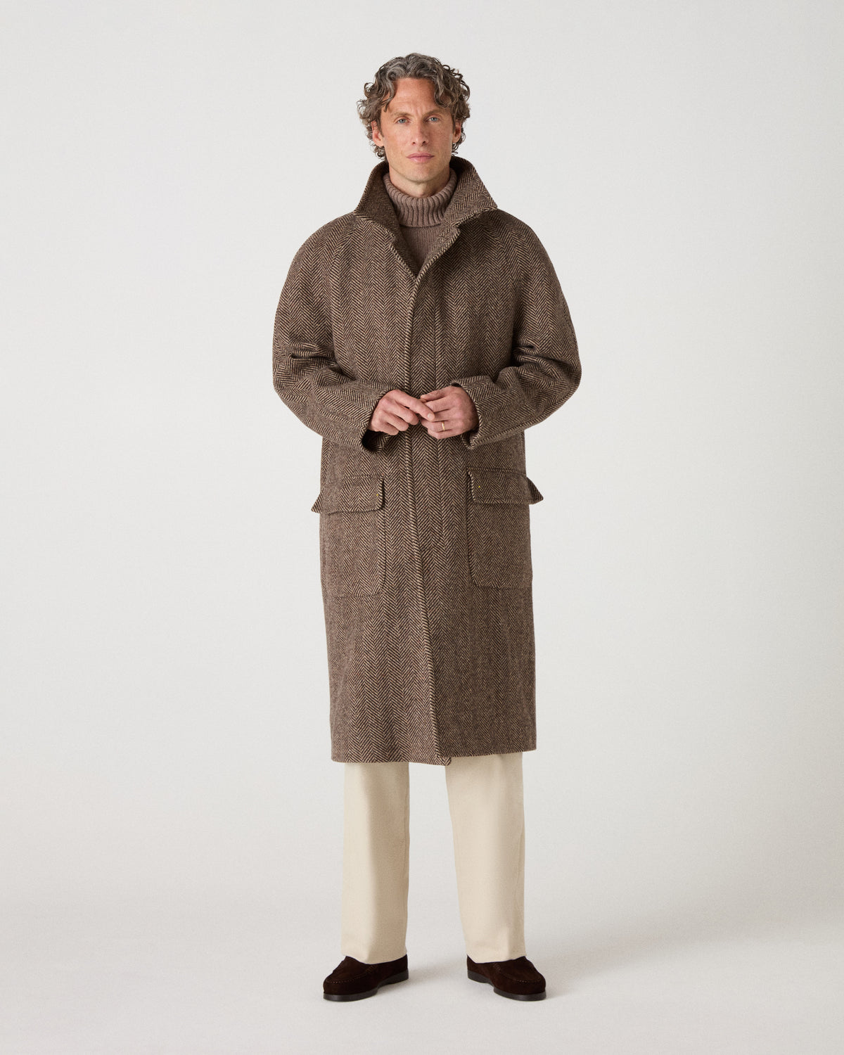 Nelson II Tweed Raglan Coat - Brown/Cream