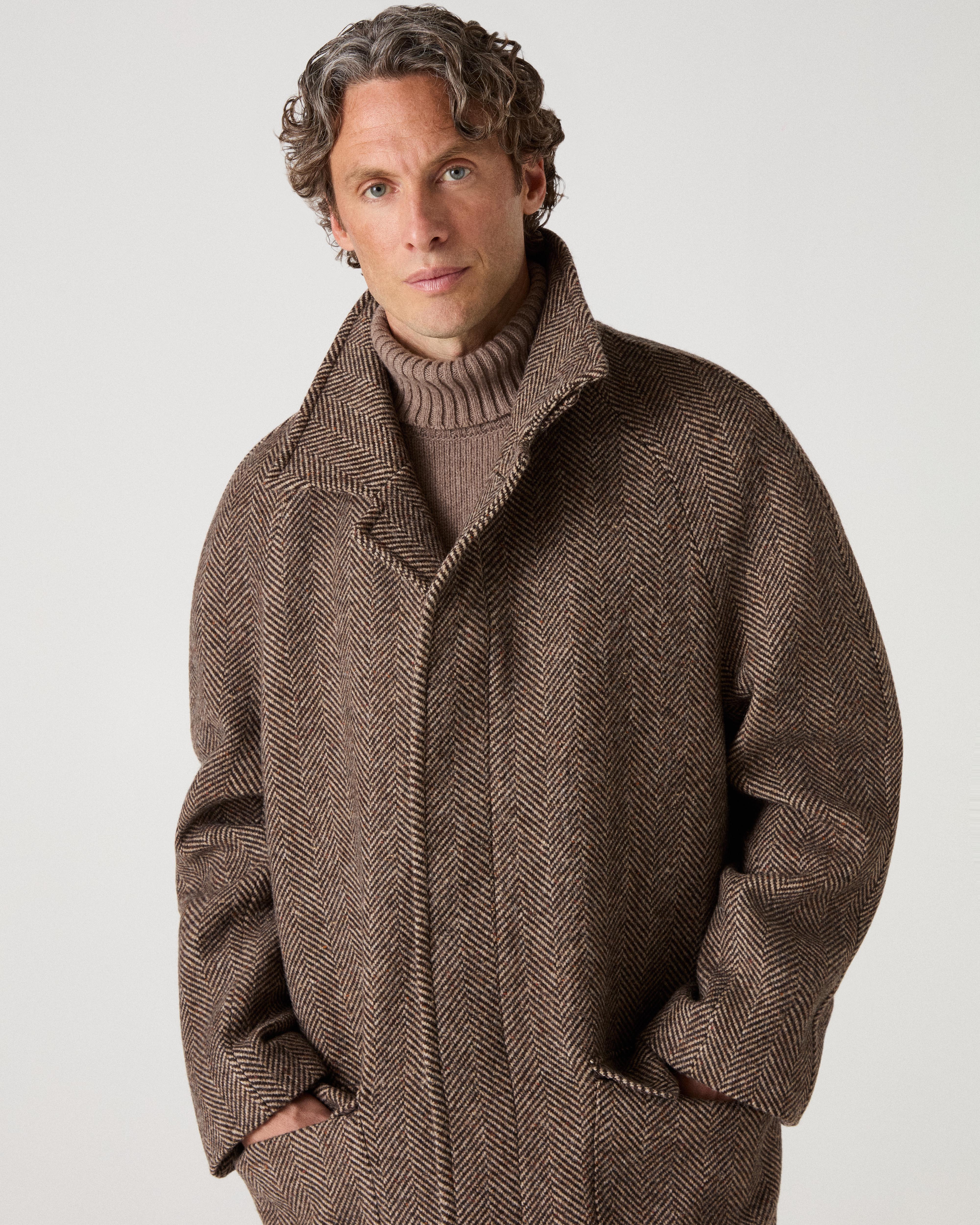 【DAIRIKU】 Rib Collar Tweed Raglan Coat Nelson II Tweed Raglan Coat - Brown/Cream – Berg & Berg