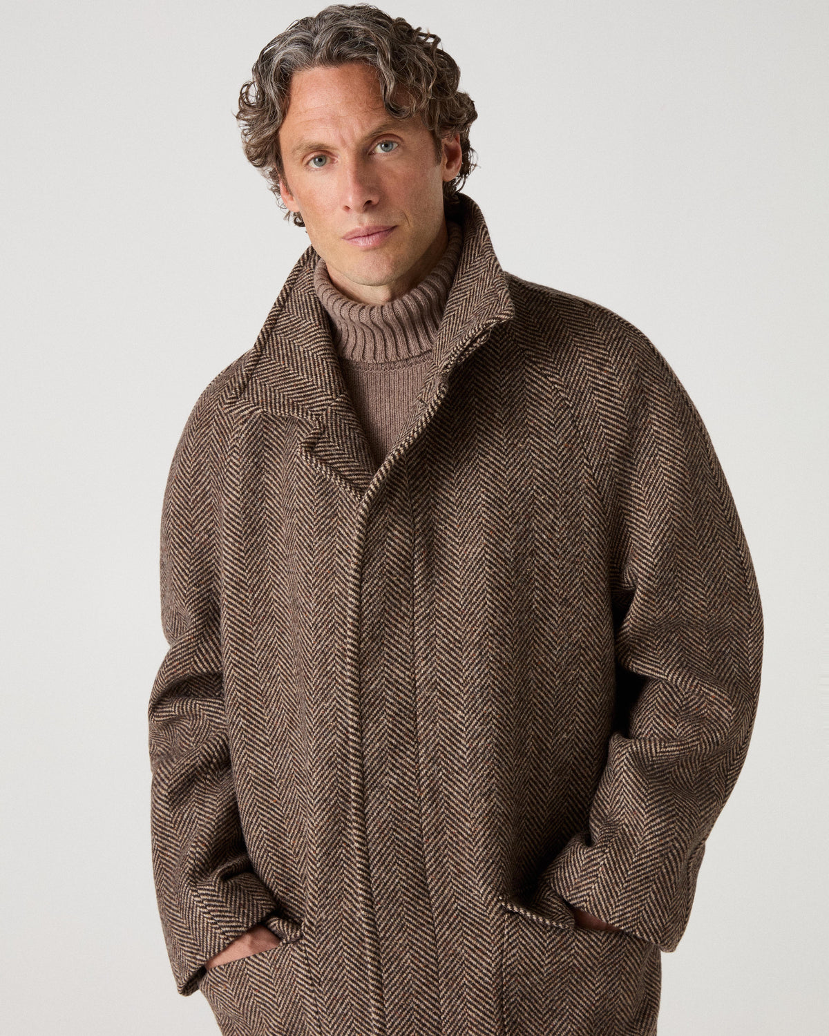 Nelson II Tweed Raglan Coat - Brown/Cream