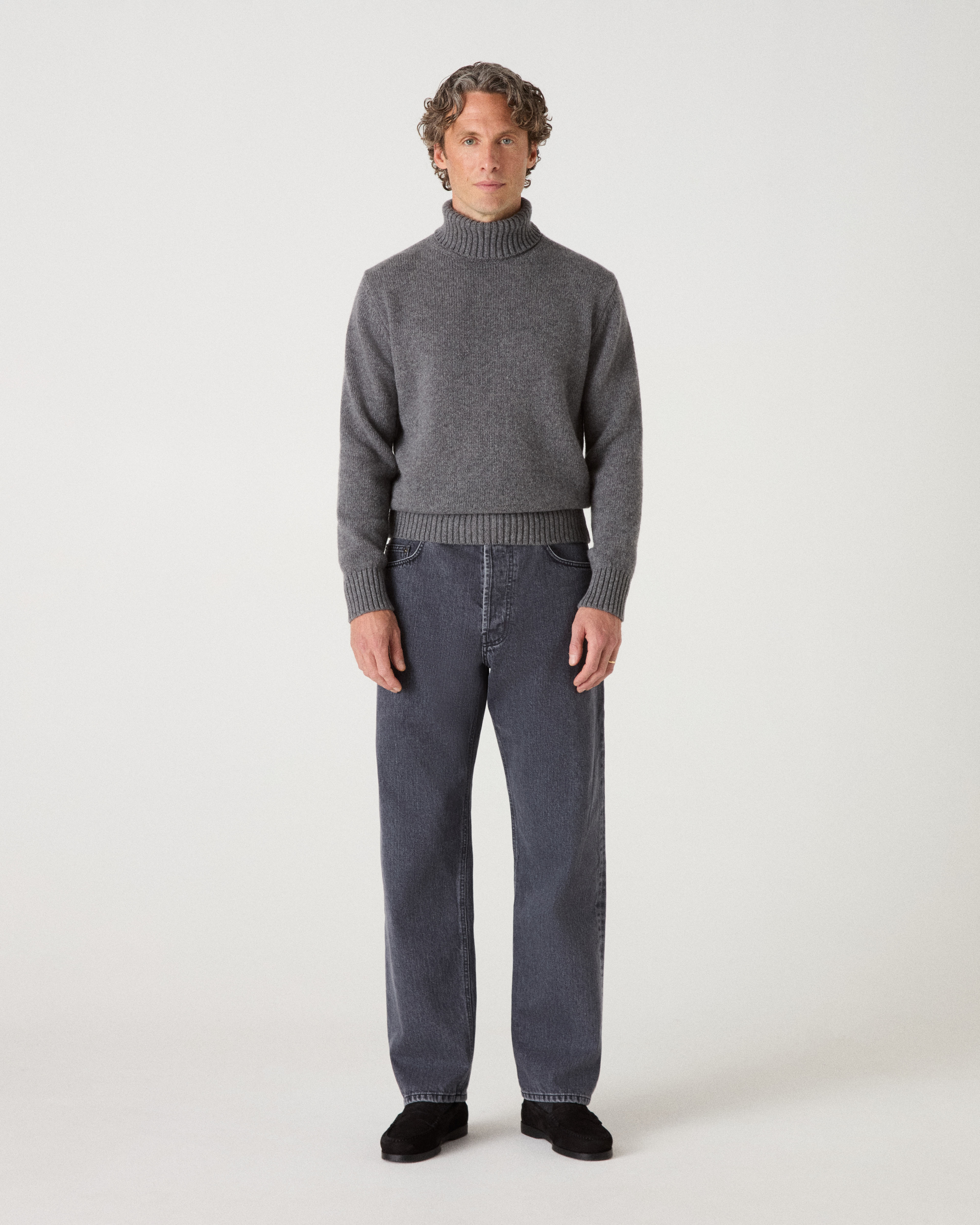 Bernhard Roll Neck Sweater - Mid Grey Melange bergbergstore