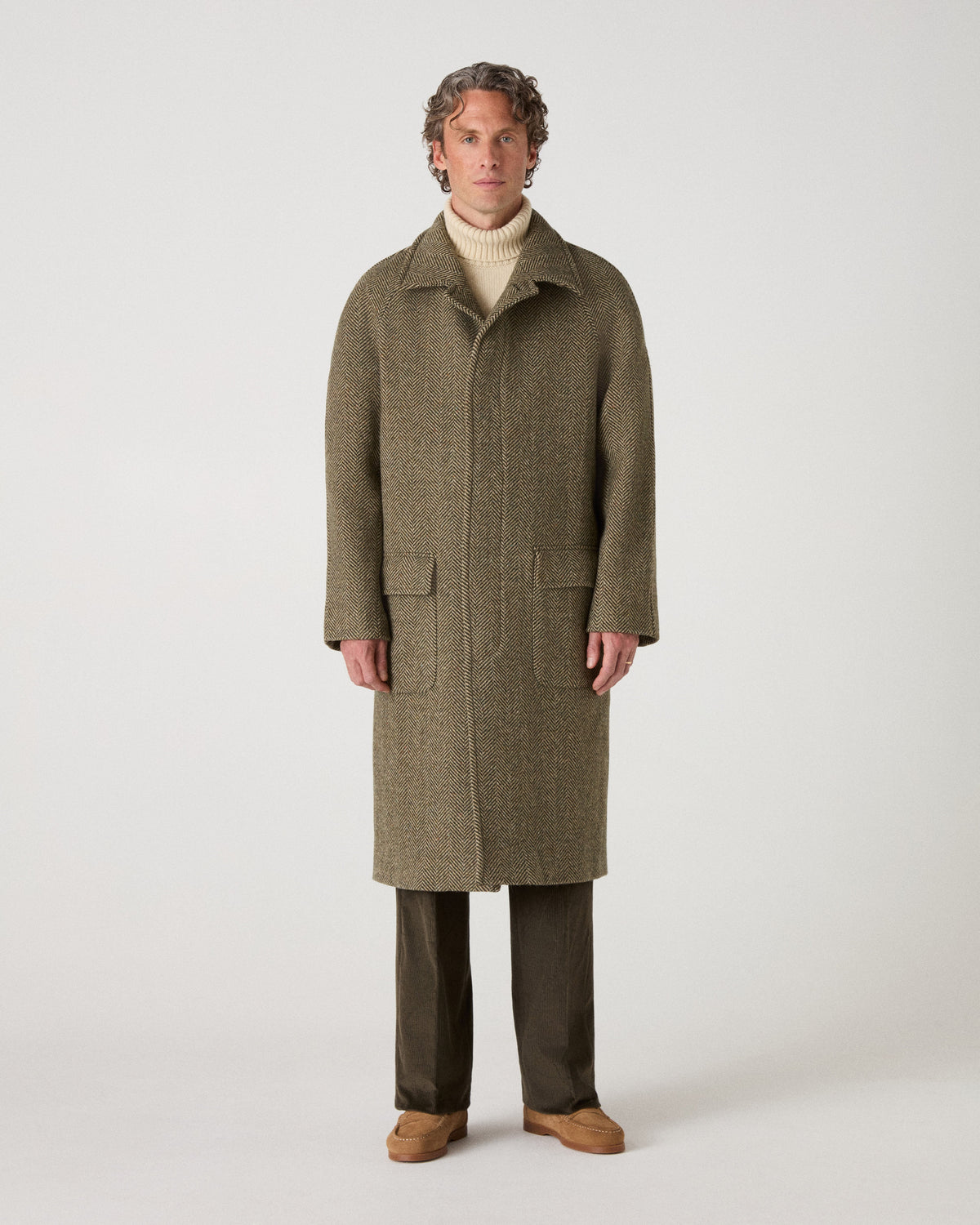 Nelson II Tweed Raglan Coat - Green/Cream Berg & Berg