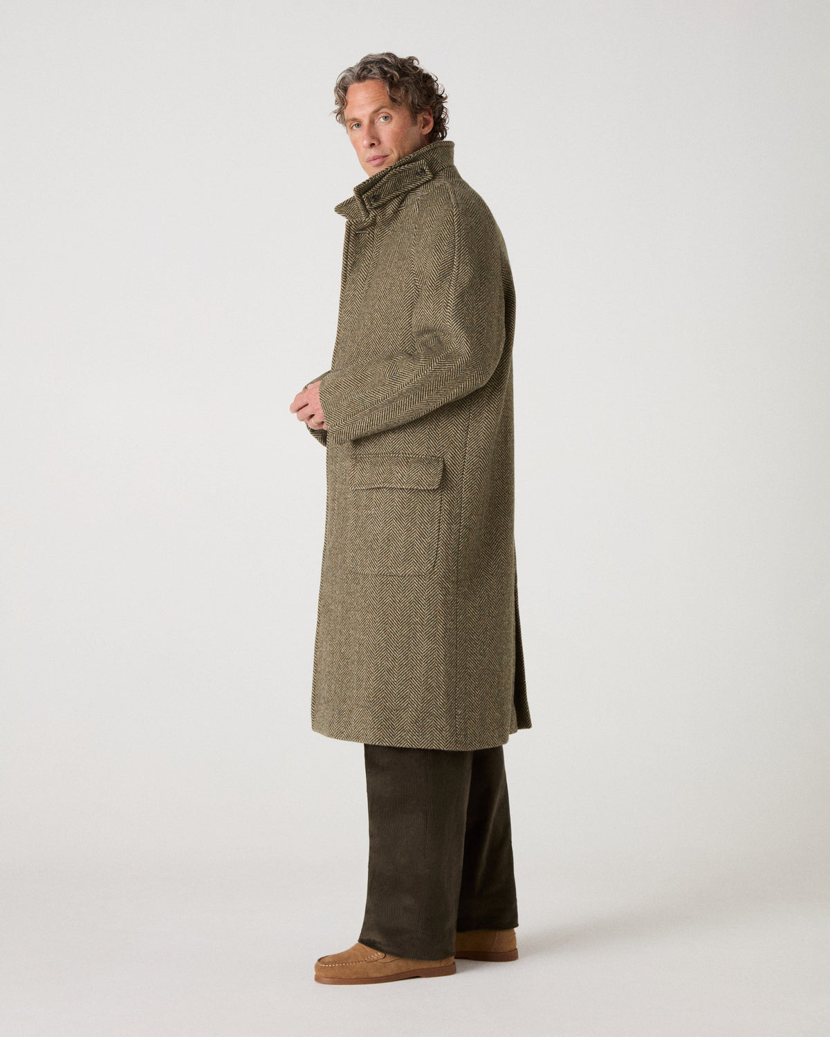 Nelson II Tweed Raglan Coat - Green/Cream Berg & Berg