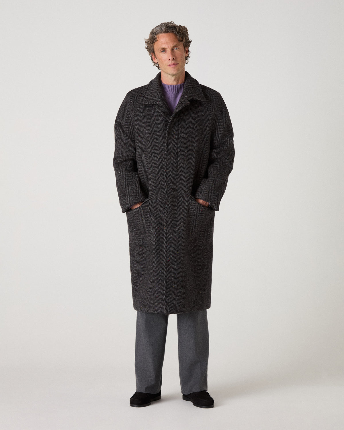 Nelson II Tweed Raglan Coat - Grey/Charcoal Berg & Berg