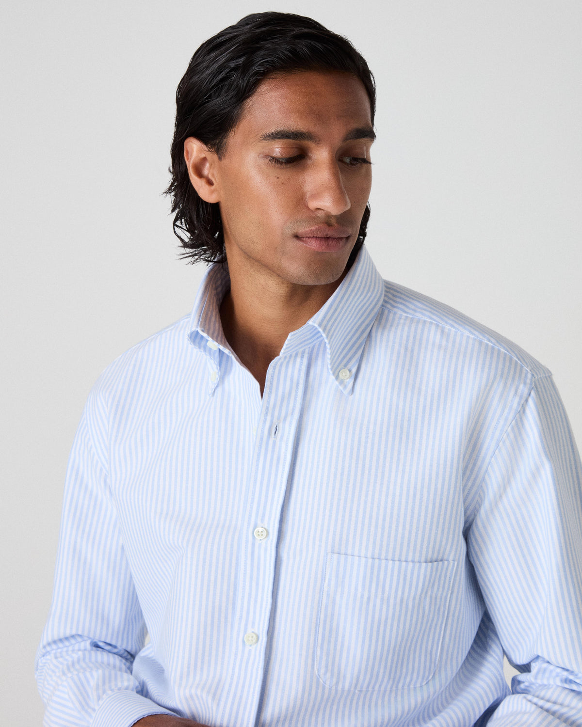 Ferdinand Oxford Button Down Shirt - White/Blue Stripe Berg & Berg