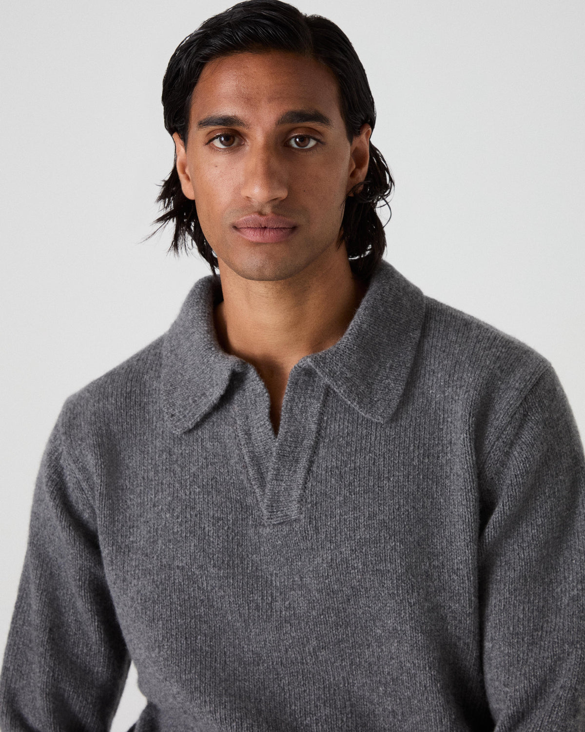 Benny Wool/Cashmere Polo - Mid Grey Melange bergbergstore