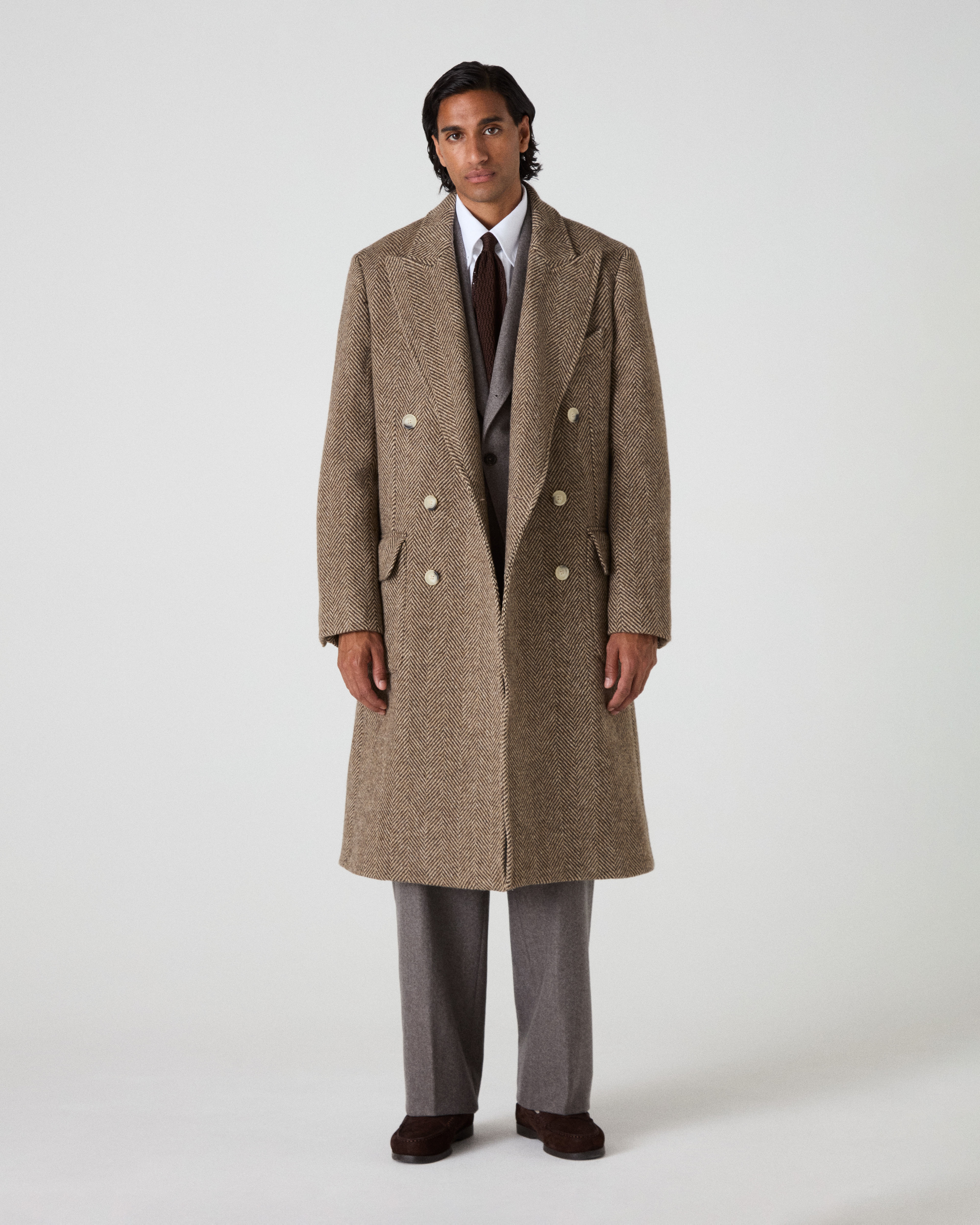 n*o様 Euro Vintage Tweed Coat Double Brea Neo Double Breasted Tweed Coat - Espresso/Tan – Berg & Berg