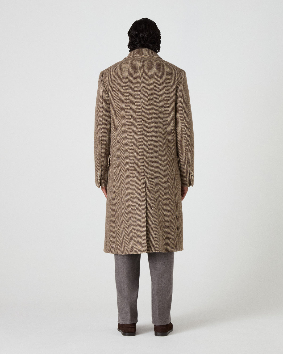 Neo Double Breasted Tweed Coat - Espresso/Tan
