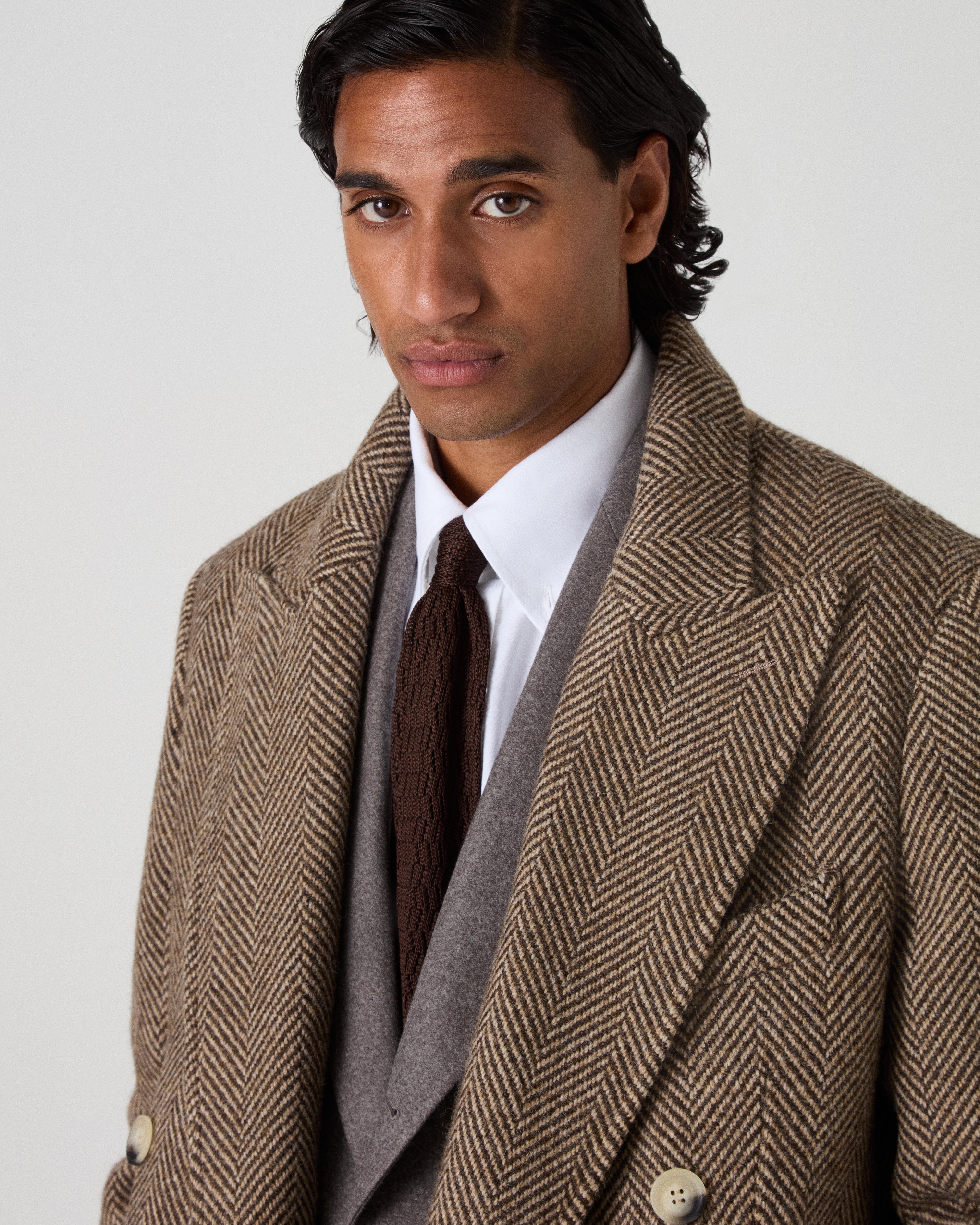 Neo Double Breasted Tweed Coat - Espresso/Tan – Berg & Berg