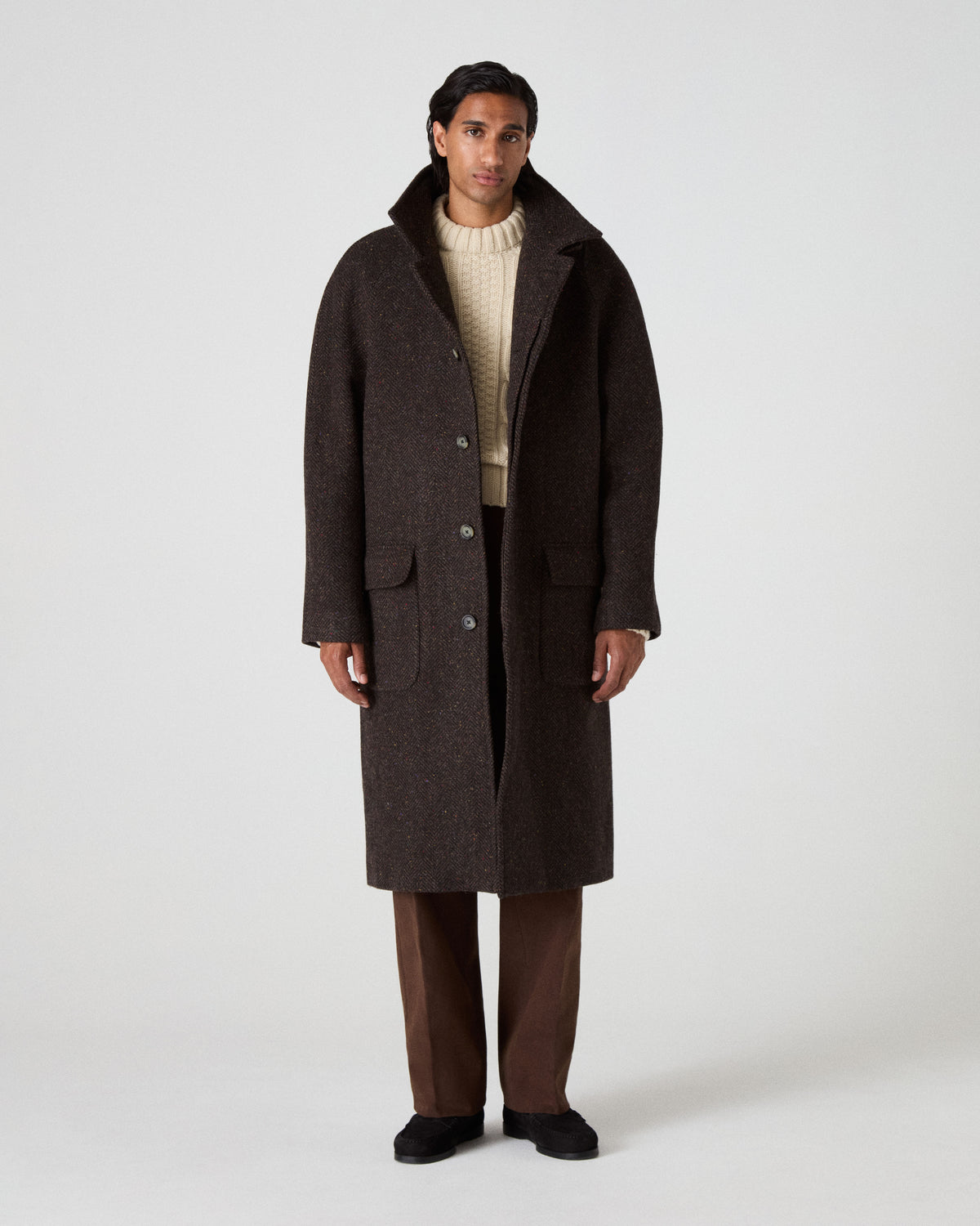 Nelson II Tweed Raglan Coat - Brown/Camel Berg & Berg