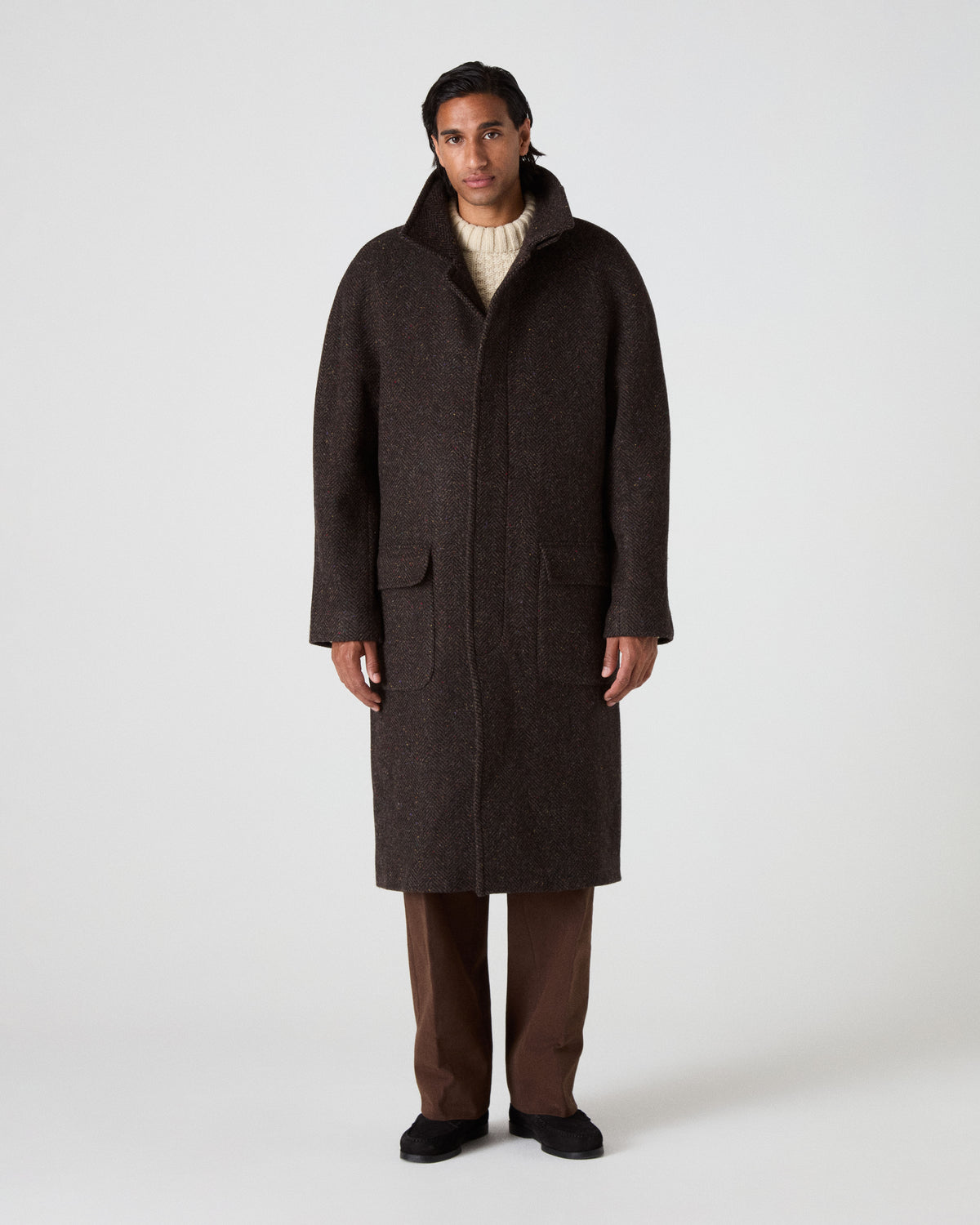 Nelson II Tweed Raglan Coat - Brown/Camel Berg & Berg