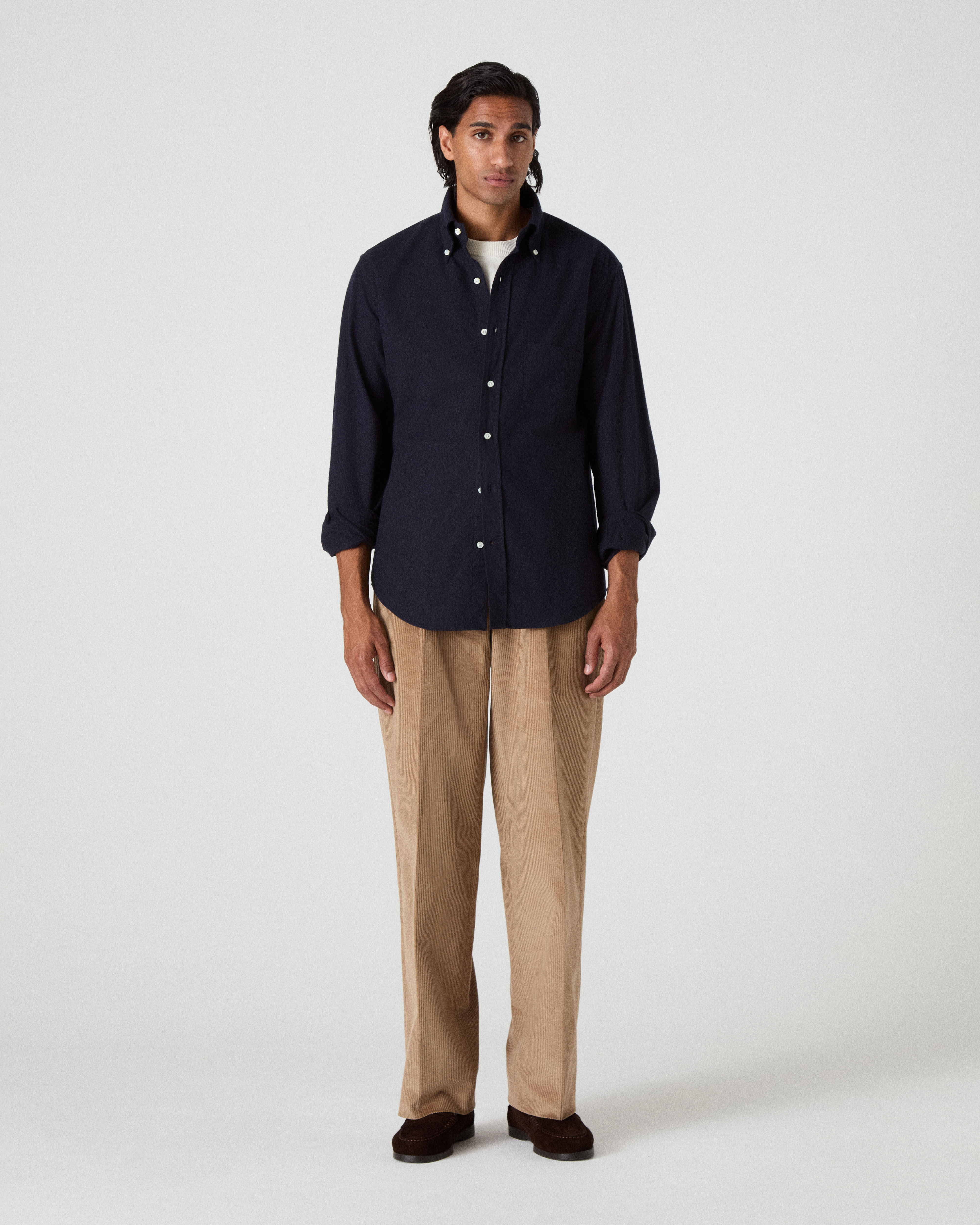 Ferdinand Brushed Twill Shirt - Navy Berg & Berg