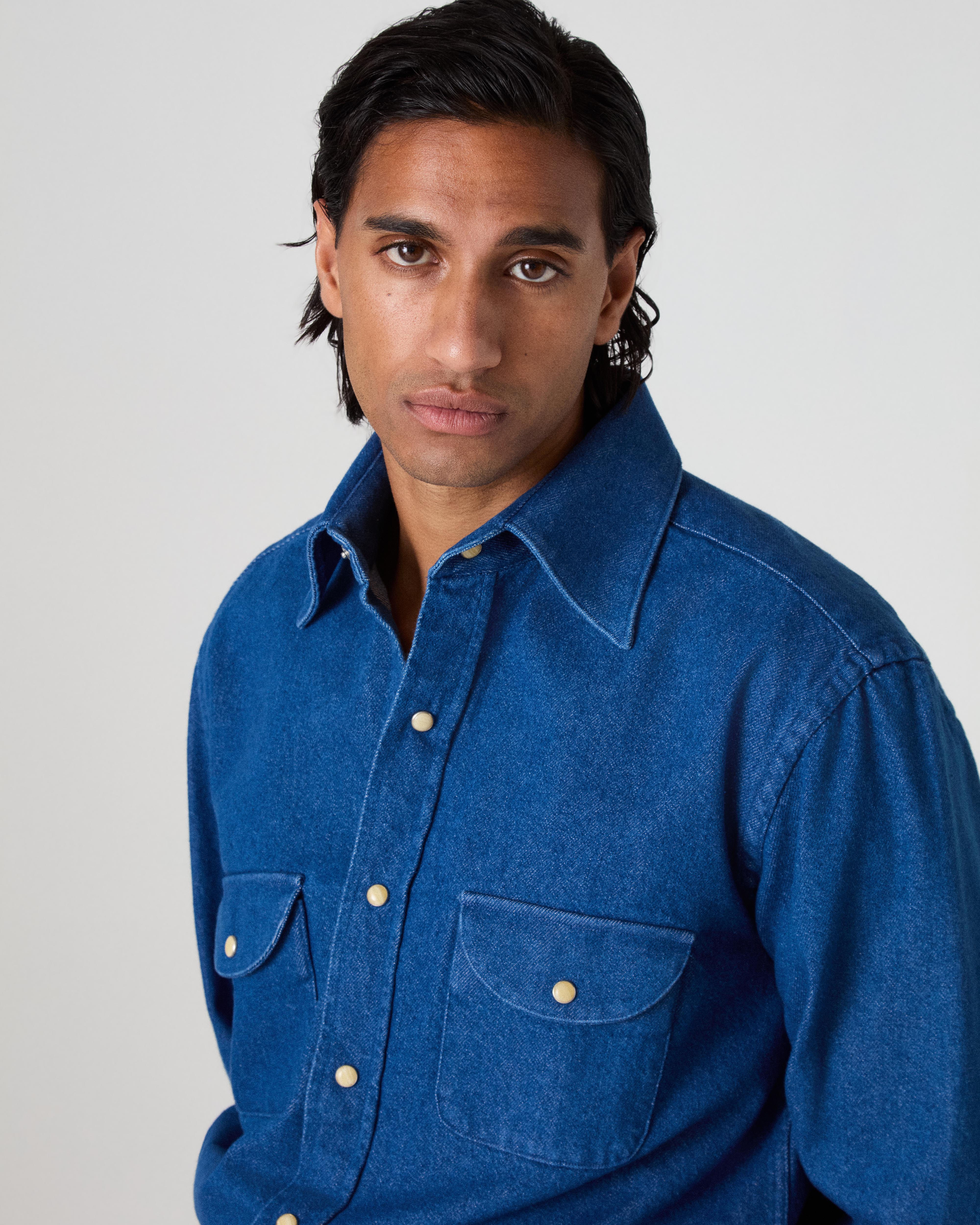 Fernando Western Shirt - Mid Blue Wash Berg & Berg