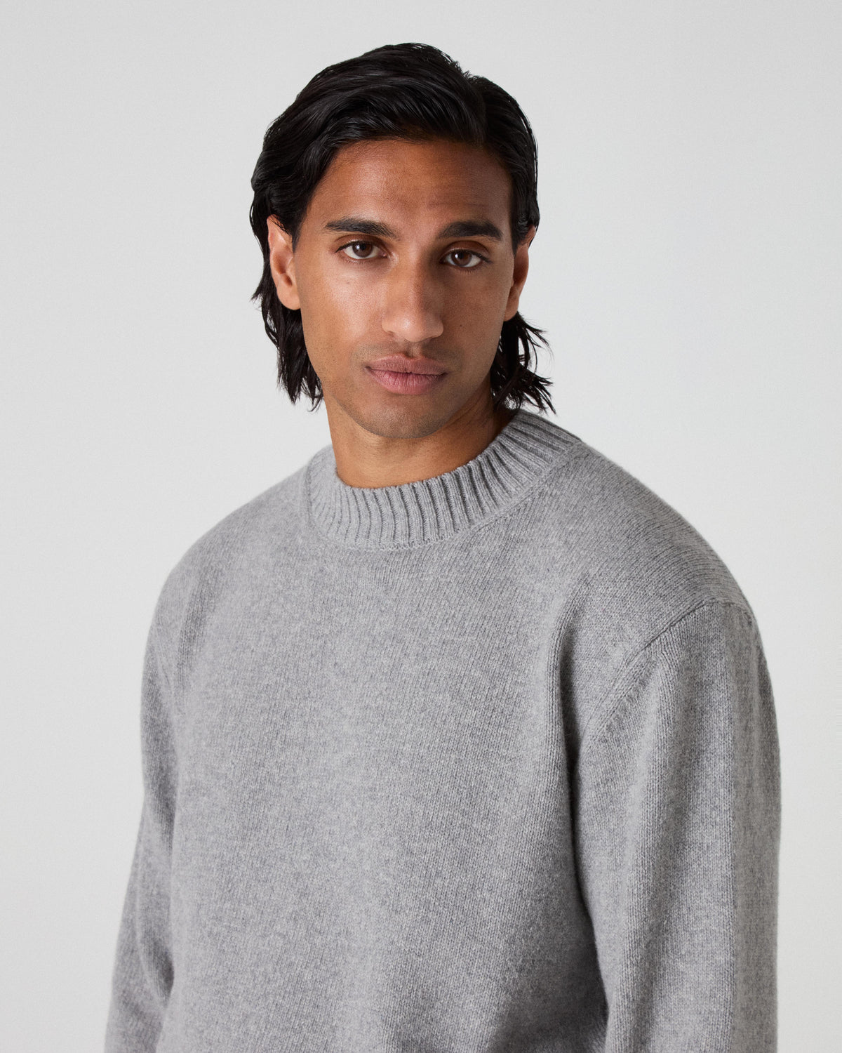 Ben Cashmere Sweater - Light Grey Melange bergbergstore